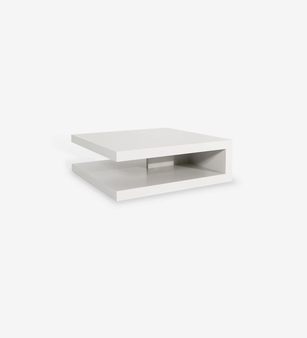 Table basse carrée avec 2 plateaux laqués perle et table basse carrée en chêne naturel