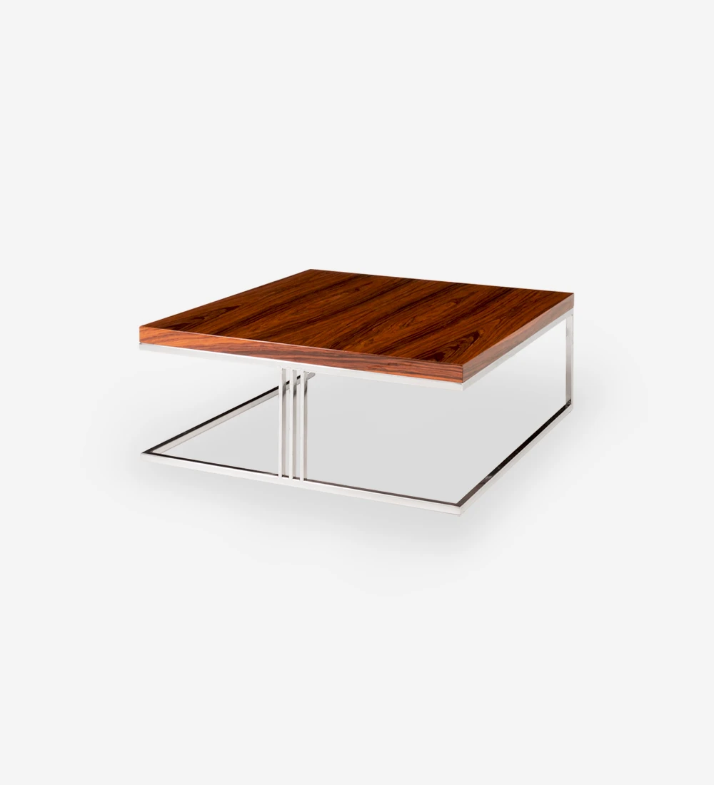 Table basse carrée avec plateau en palissandre brillant et pied en acier inoxydable