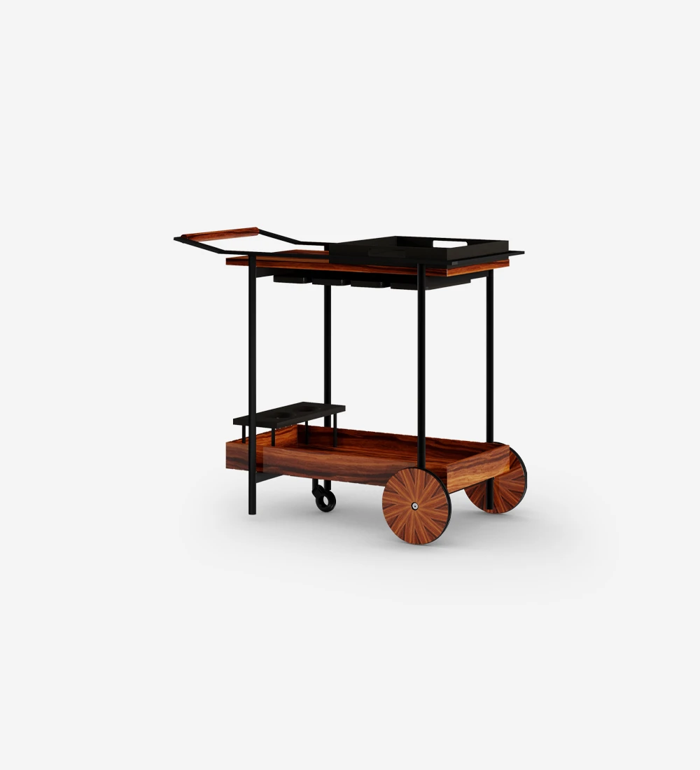 High gloss palisander bar cart, with cup holder.
