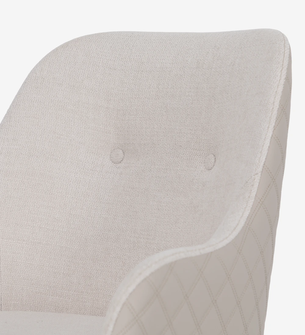 Chair with armrest upholstered in fabric, with pearl lacquered feet.