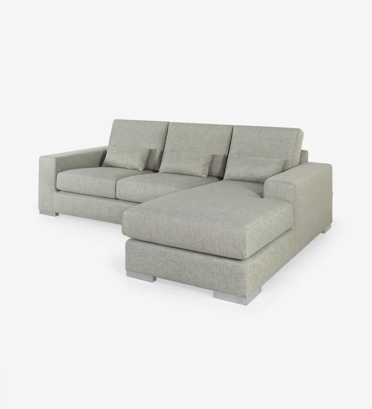 2 seater sofa with chaise longue, upholstered in fabric.