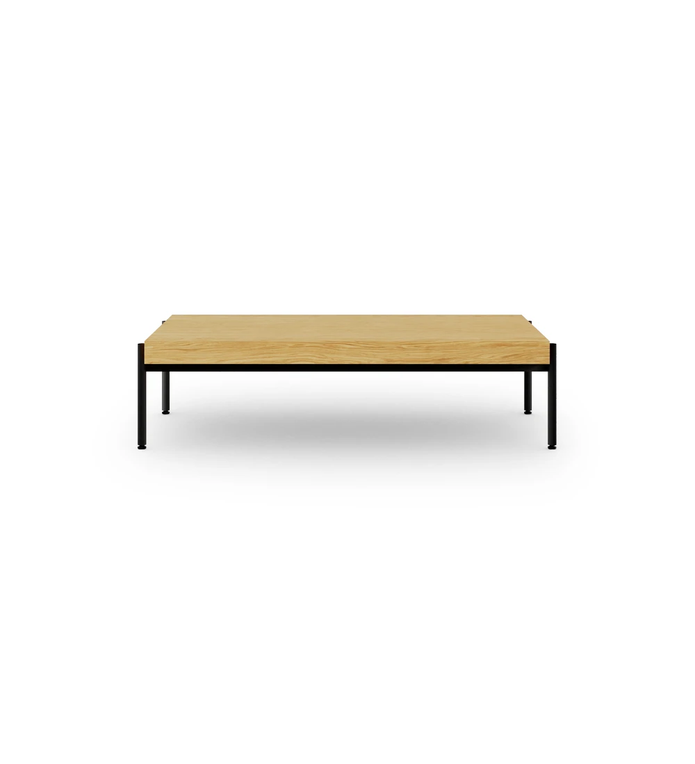 Cannes rectangular center table in natural oak, black lacquered feet with levelers, 120 x 60 cm.