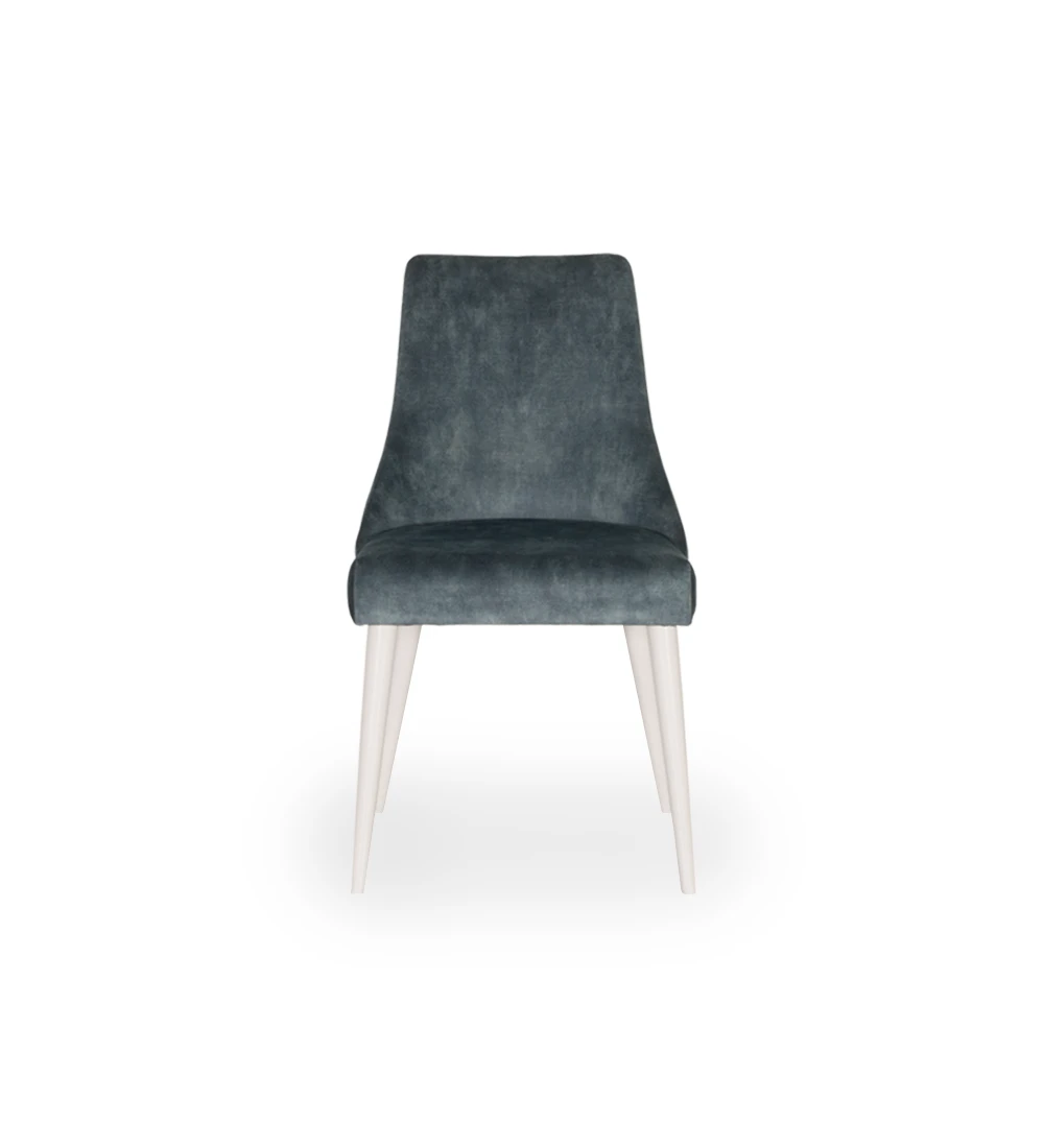 Oslo chair upholstered in blue fabric, pearl lacquered feet.