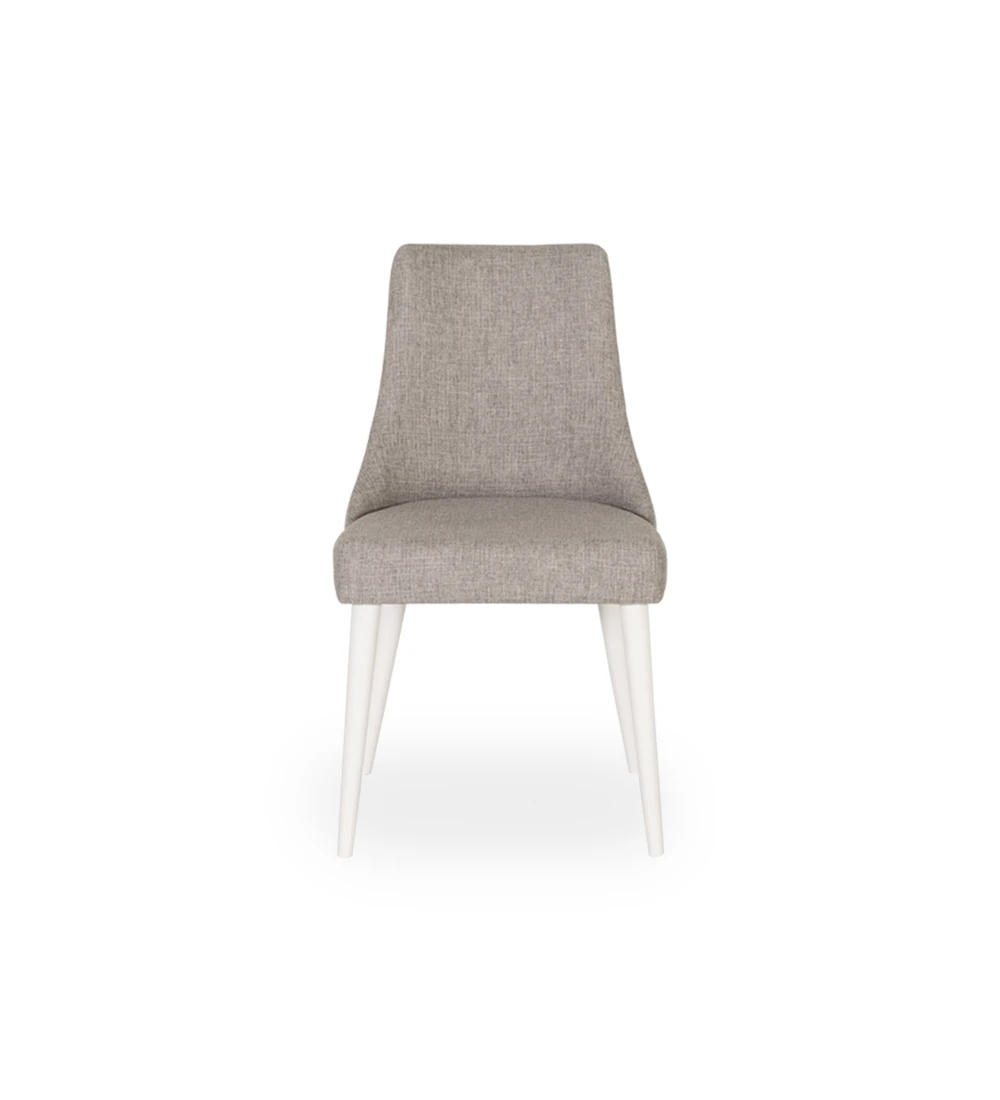 Oslo chair upholstered in gray fabric, white lacquered feet.