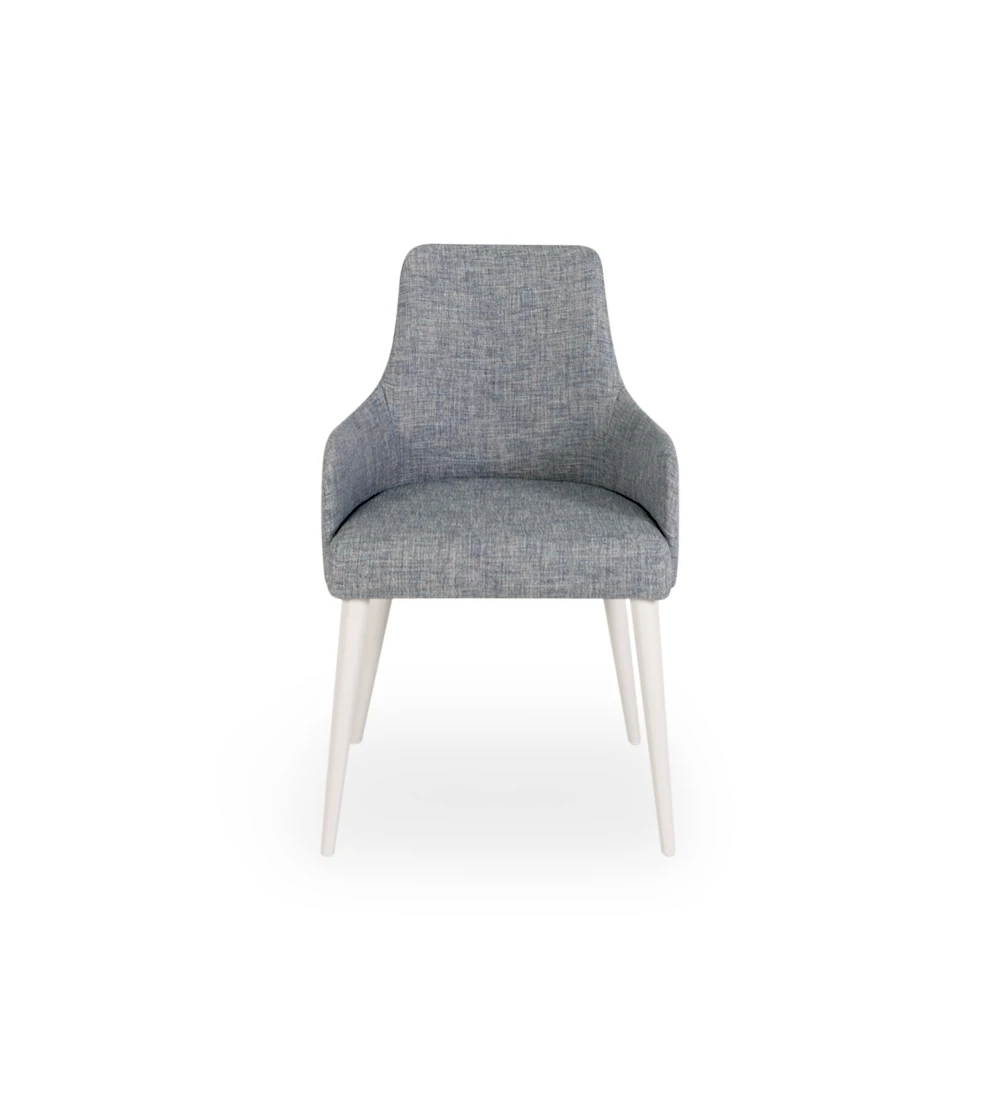 Oslo chair with arms upholstered in blue fabric, pearl lacquered feet.