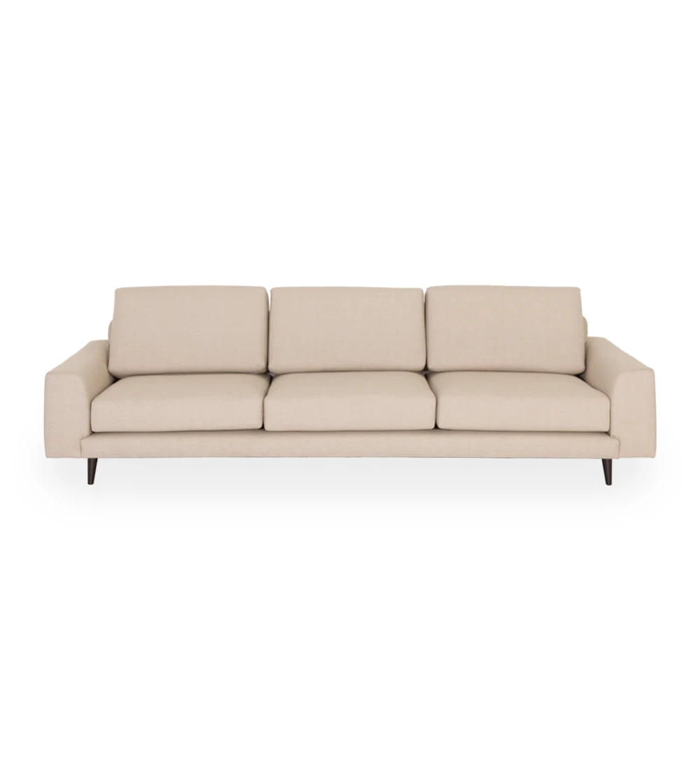 Oslo 3-seater sofa upholstered in beige fabric, dark brown lacquered feet, 265 cm.