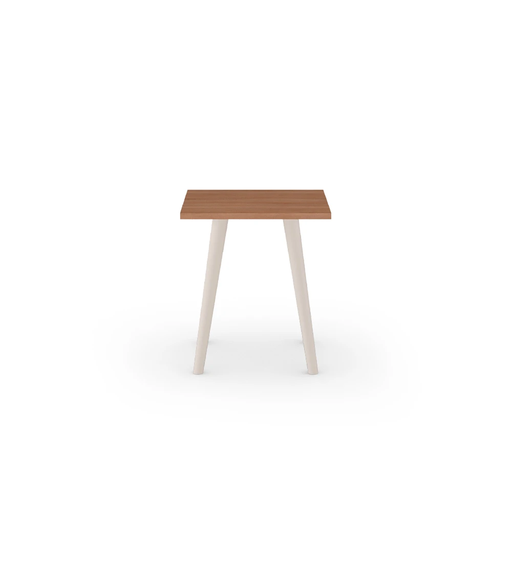 Oslo square side table, walnut top, pearl lacquered feet, 45 x 45 cm.