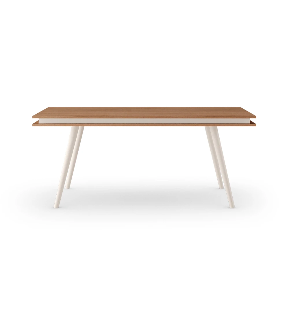 Oslo rectangular extendable dining table, 180(230) x 100 cm, walnut top, pearl lacquered legs.