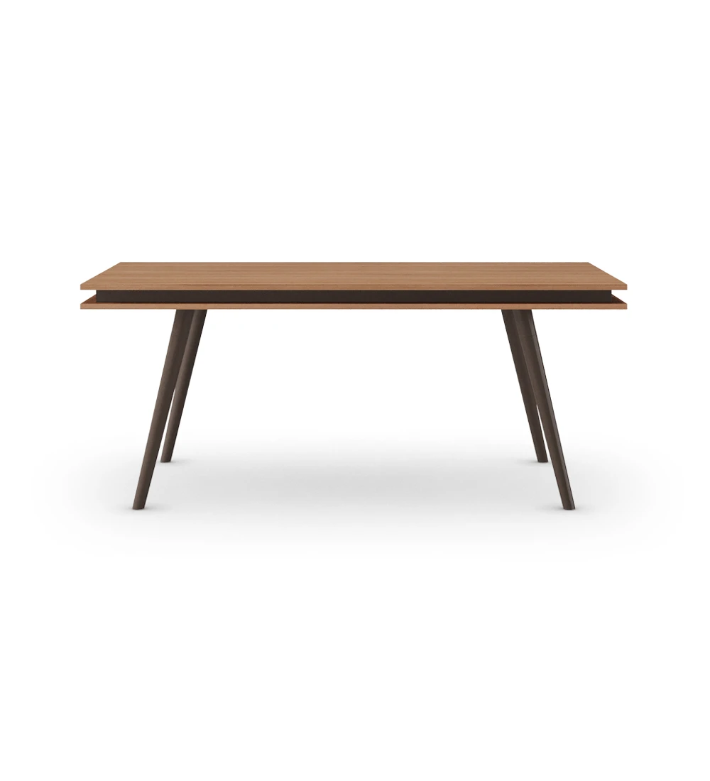 Oslo rectangular extendable dining table, 180(230) x 100 cm, walnut top, dark brown lacquered legs.
