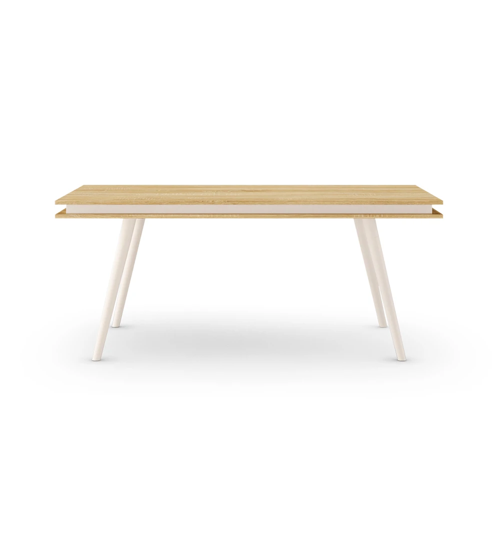 Oslo rectangular extendable dining table, 180(230) x 100 cm, natural oak top, pearl lacquered legs.