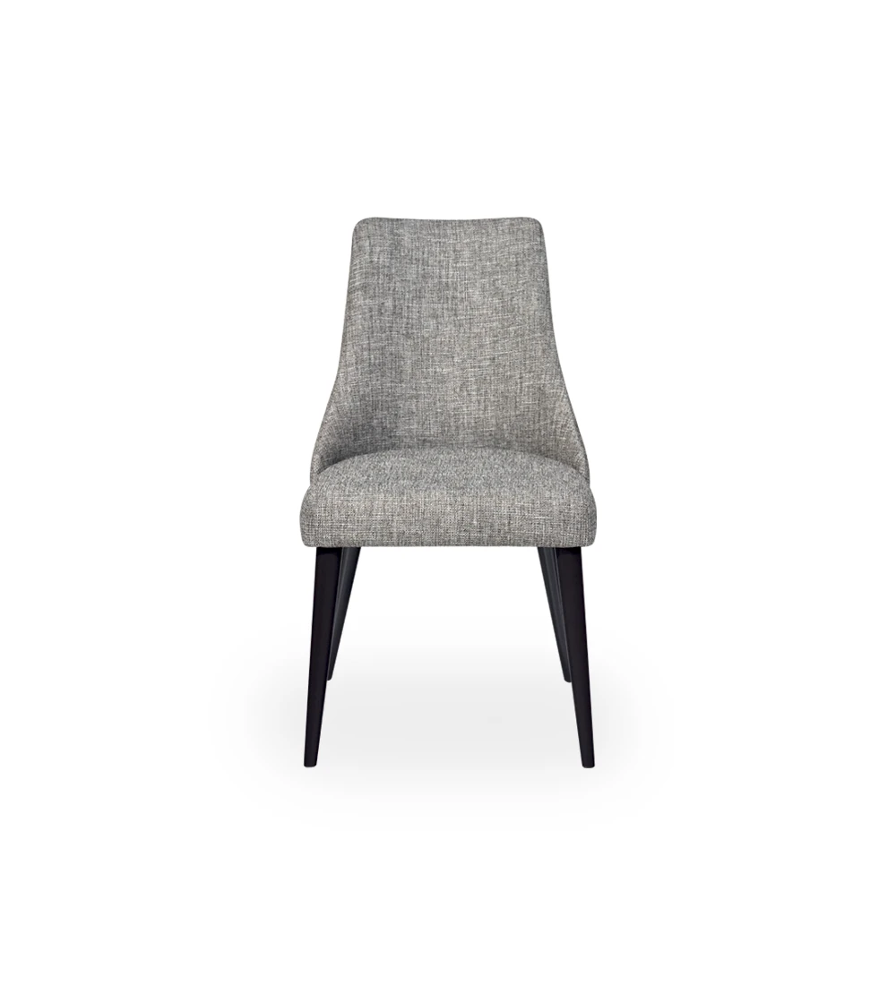 Oslo chair upholstered in gray fabric, black lacquered feet.