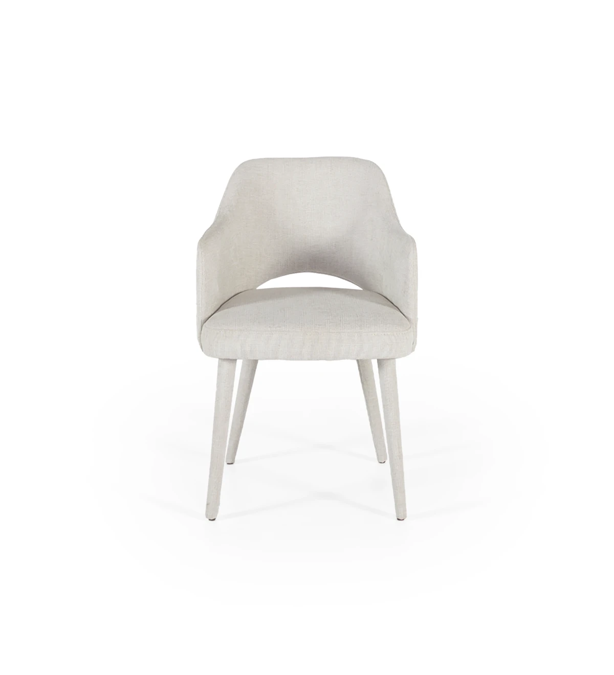 Chair with armrests upholstered in fabric.