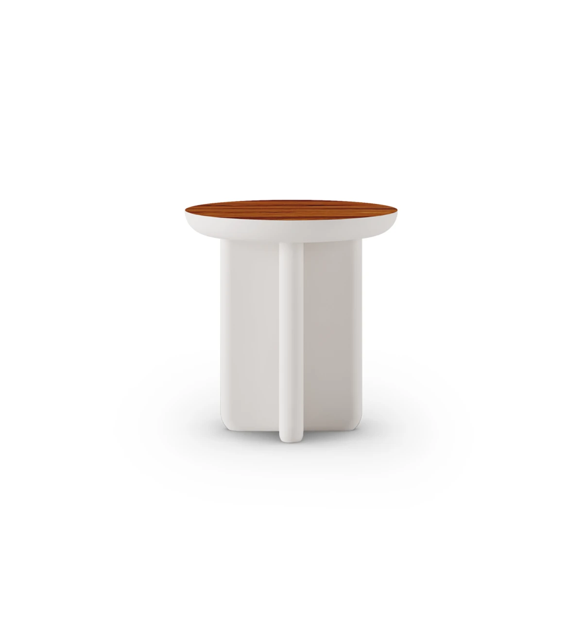 Mesa de apoio Mónaco redonda, tampo em palissandro alto brilho, pé lacado a pérola, Ø 45 cm.