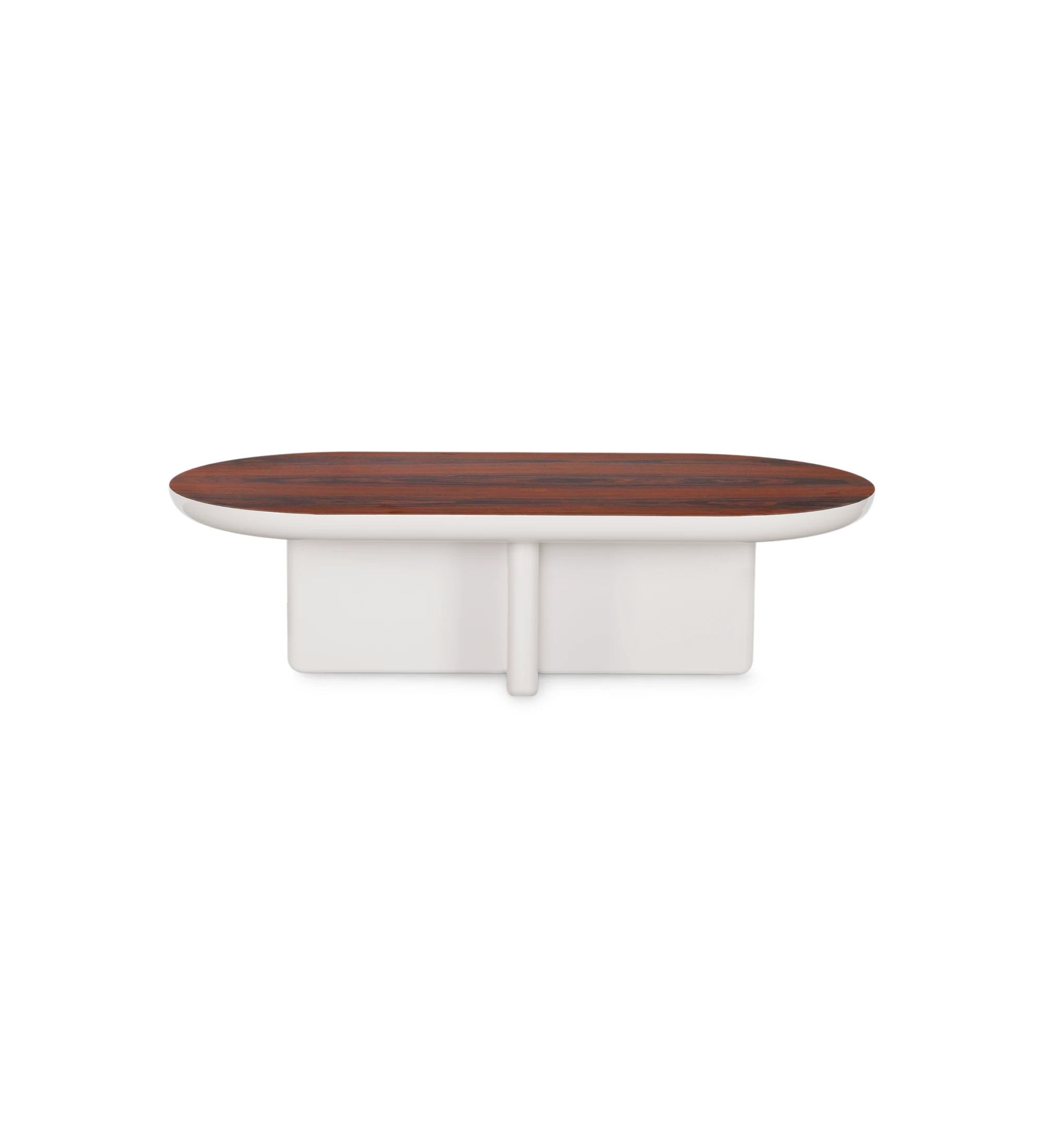 Mónaco rectangular center table, high gloss palissander top, pearl lacquered foot, 120 x 60 cm.