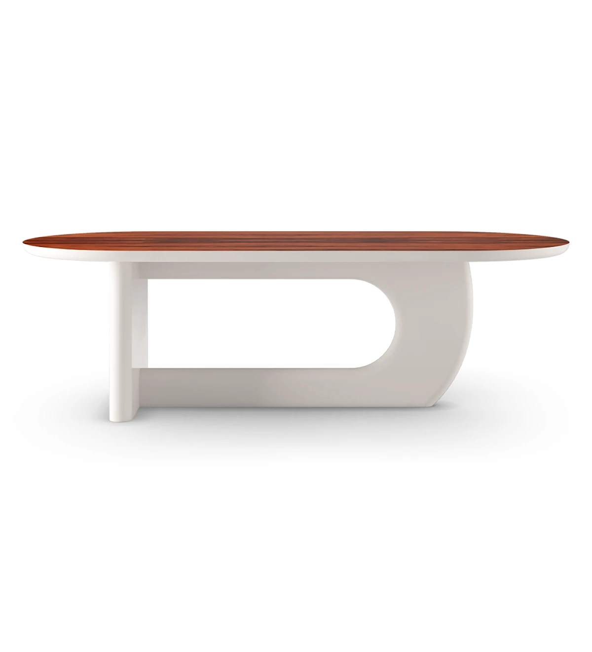 Mónaco oval dining table 200 x 105 cm, high gloss palissander top, pearl lacquered foot.