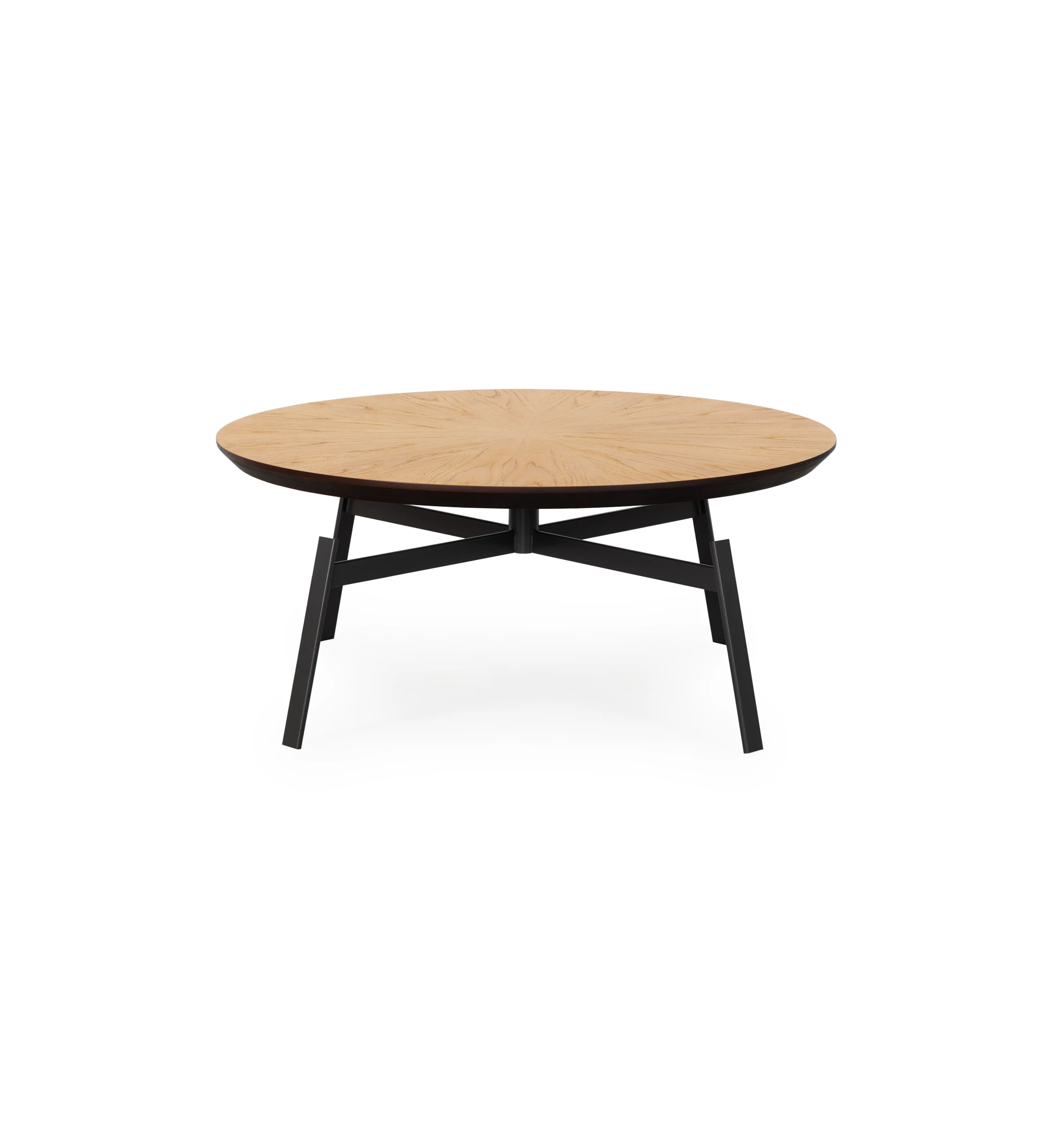 Table basse Tokyo ronde, plateau en chêne naturel et pied en métal laqué noir, Ø 100 cm.