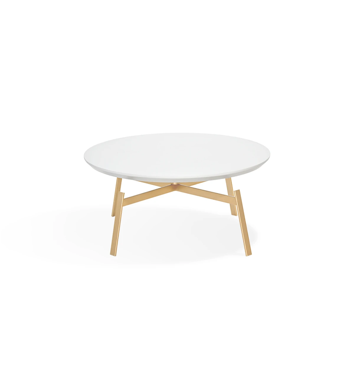 Tokyo round center table, pearl lacquered top and gold lacquered metal feet, Ø 100 cm.