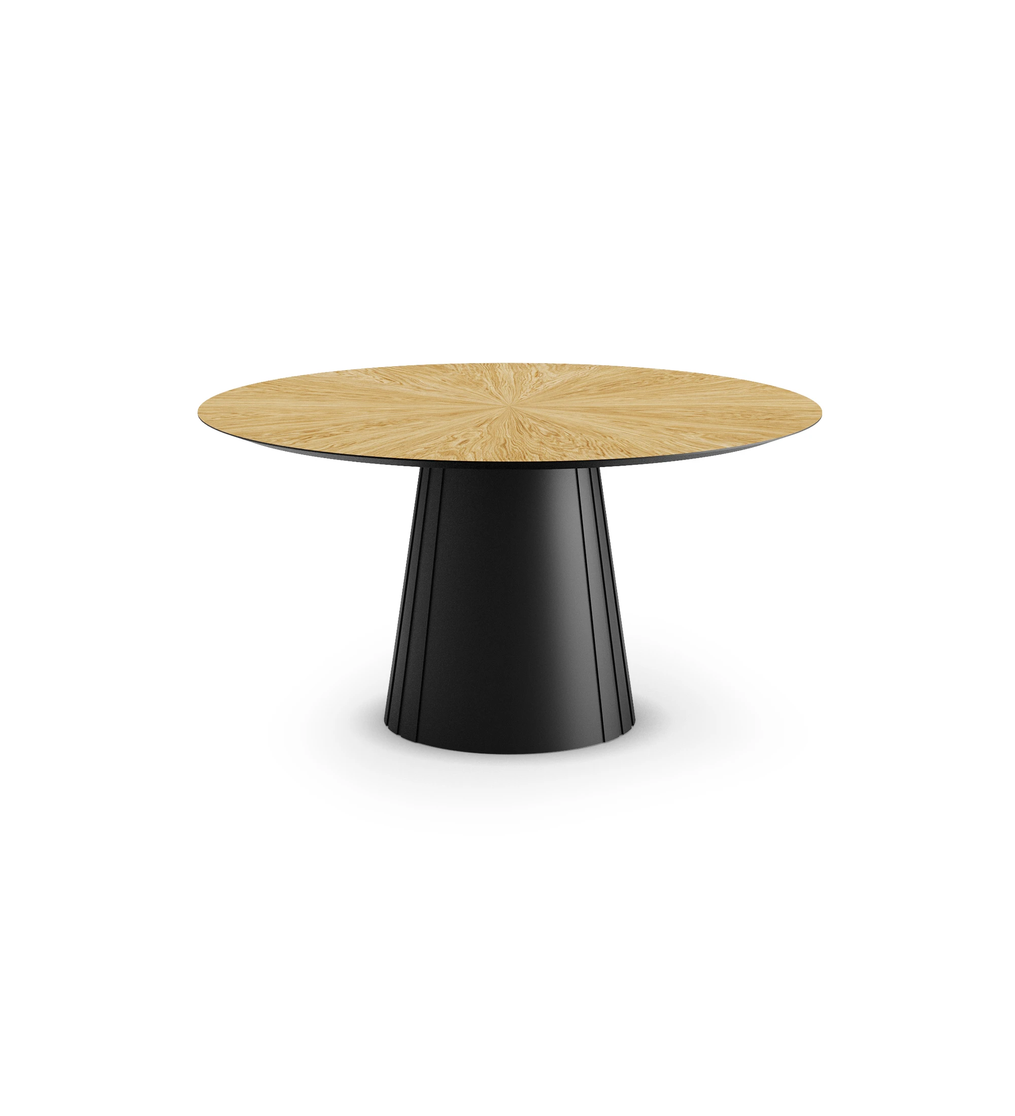 Cannes round dining table Ø 150 cm, natural oak top, black lacquered foot.