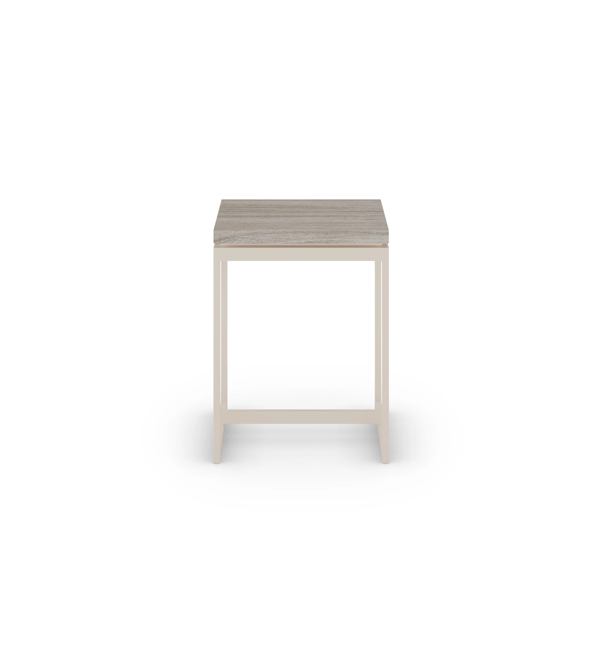 Side table with decapé oak top and pearl lacquered metal feet