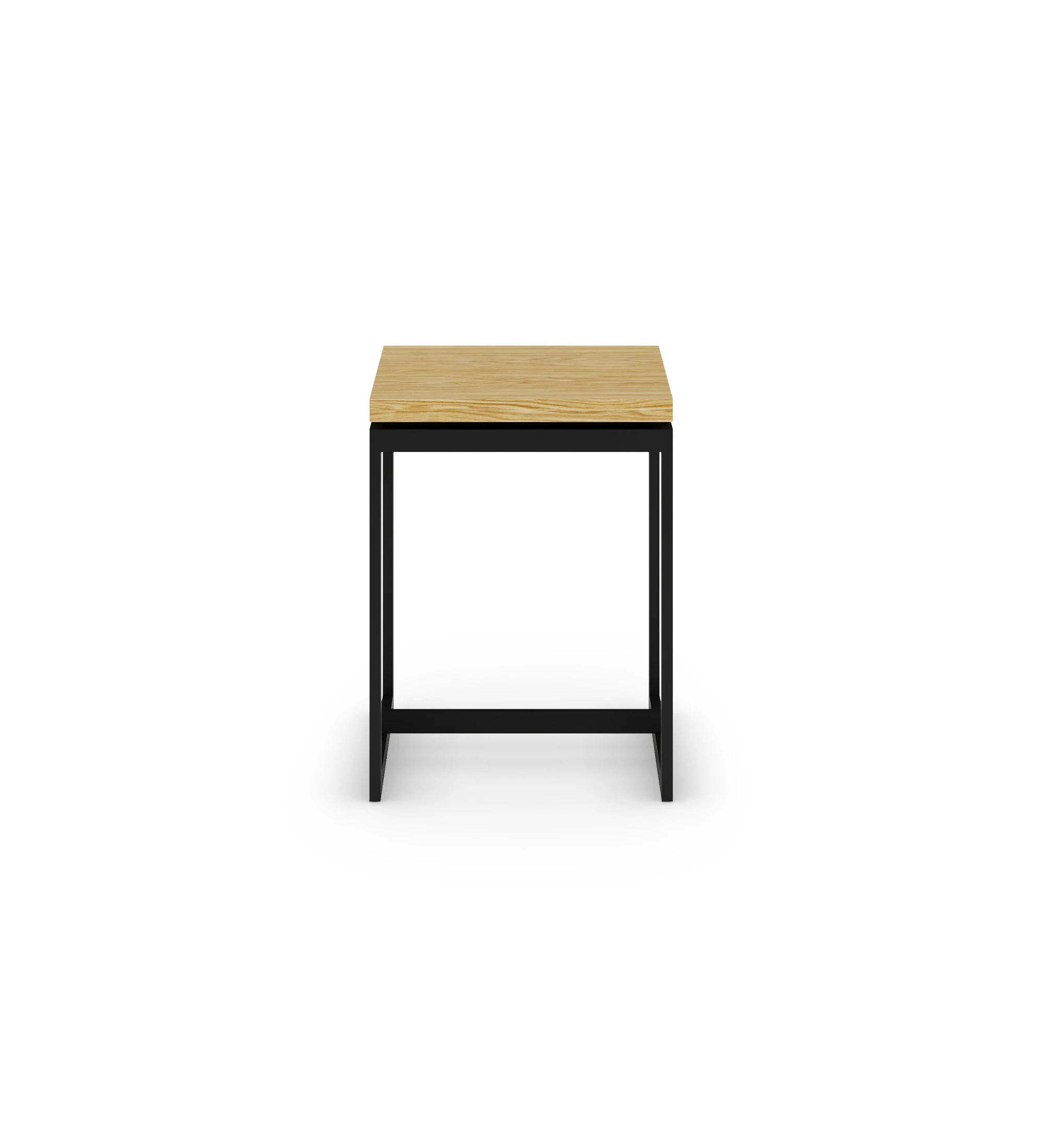 Side table with natural oak top and black lacquered metal feet