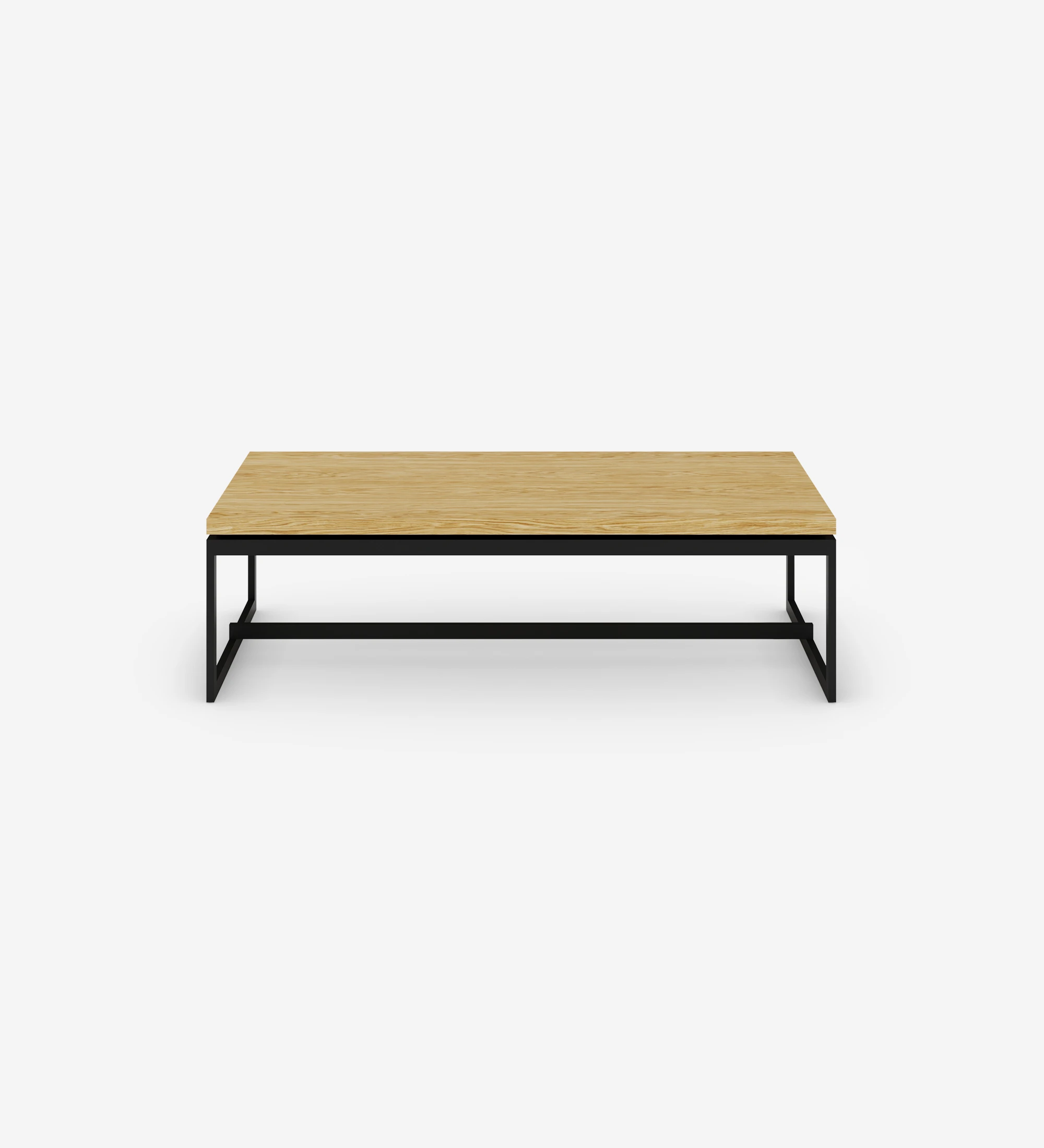 Chicago rectangular center table, natural oak top, black lacquered metal feet, 120 x 60 cm.