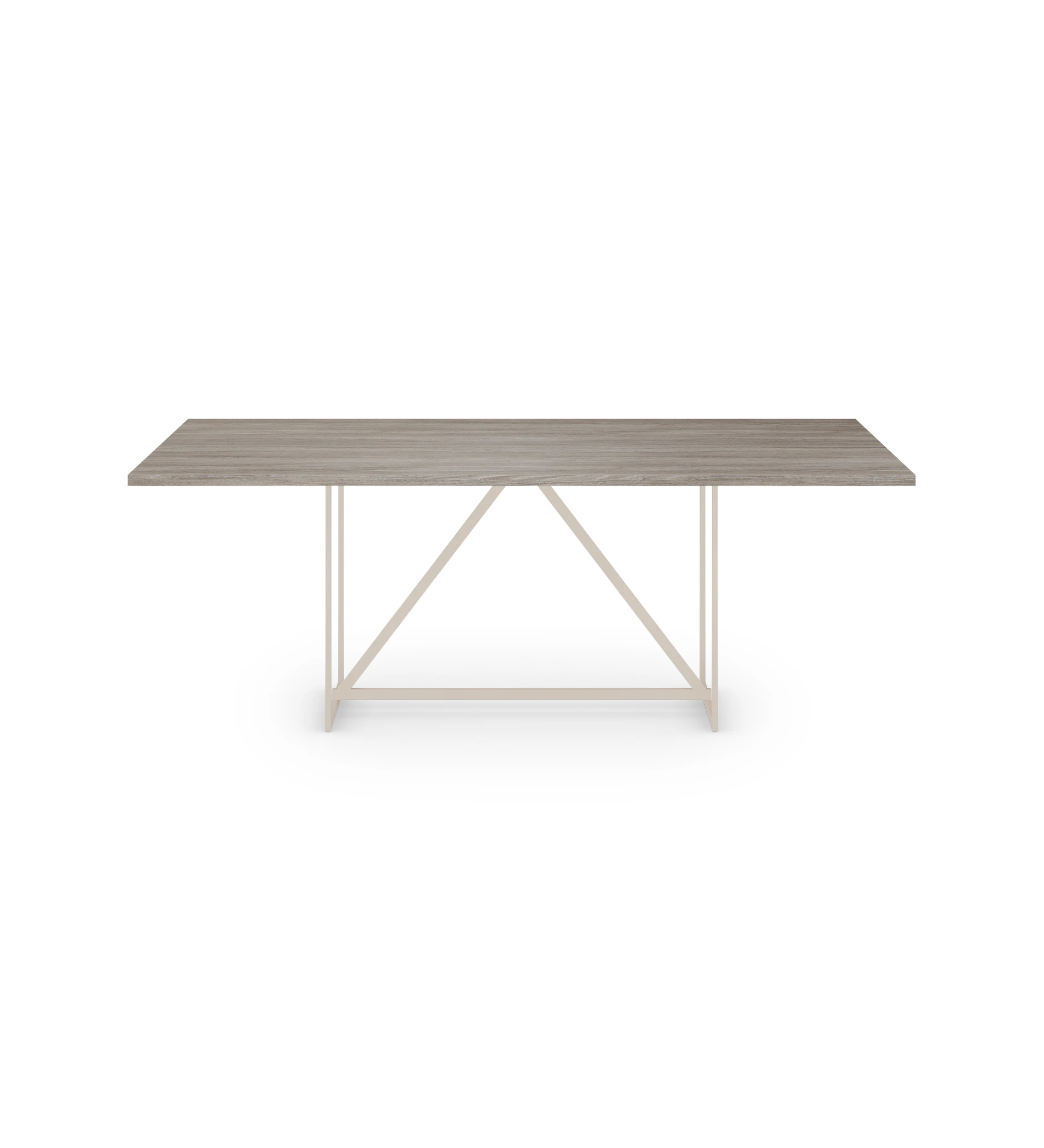 Chicago rectangular dining table 180 x 100 cm, decapé oak top, pearl lacquered metal feet.