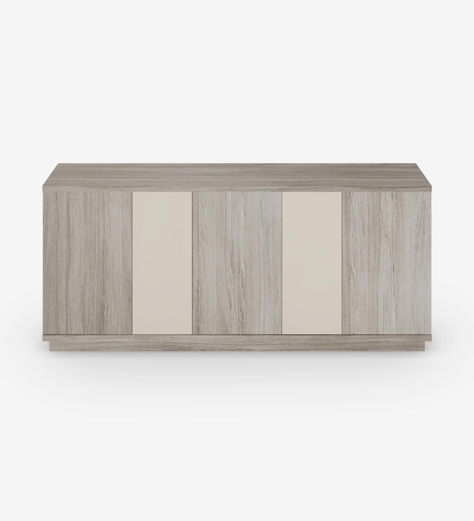 Sideboard with 3 large doors and structure in decapé oak, 2 small doors in pearl lacquer