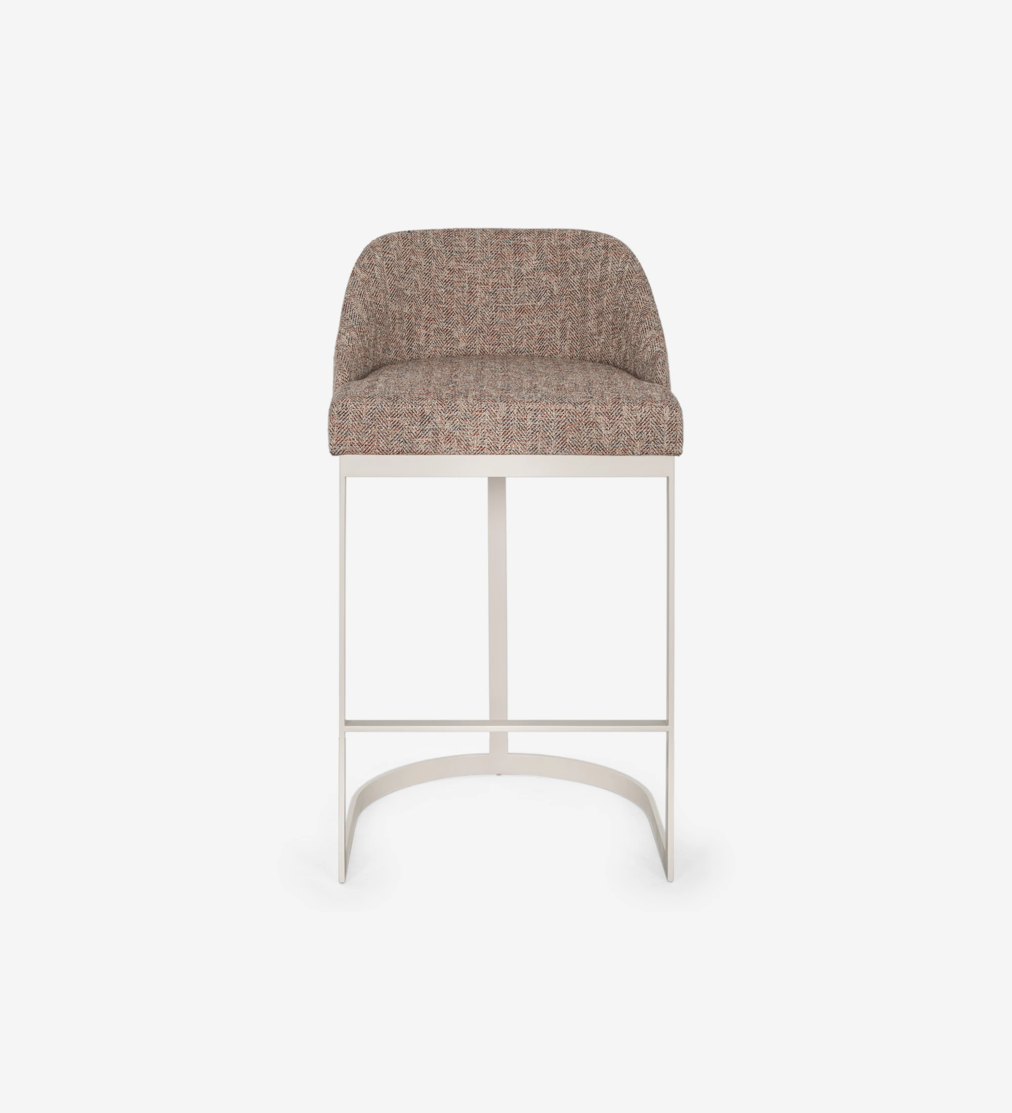 Stool with seat and back upholstered in fabric, with pearl lacquered metal structure
