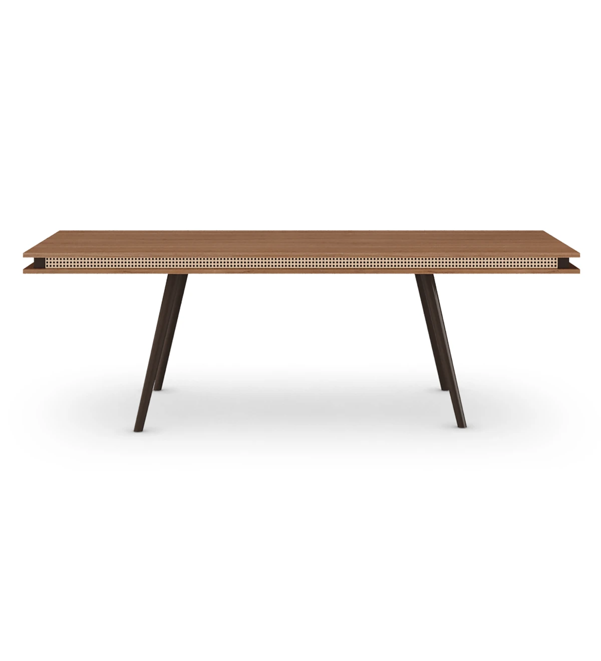 Malmo rectangular dining table 240 x 100 cm, walnut top, dark brown lacquered feet.