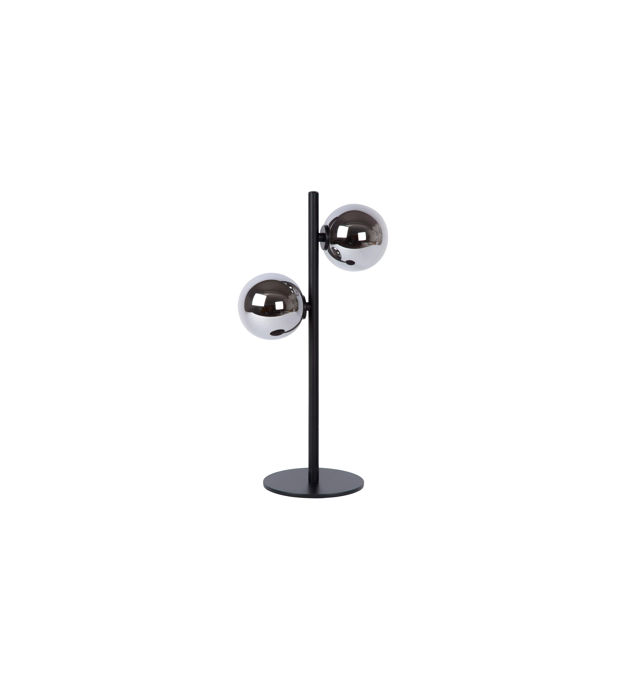 Table lamp in black steel and smoky glass diffusers.