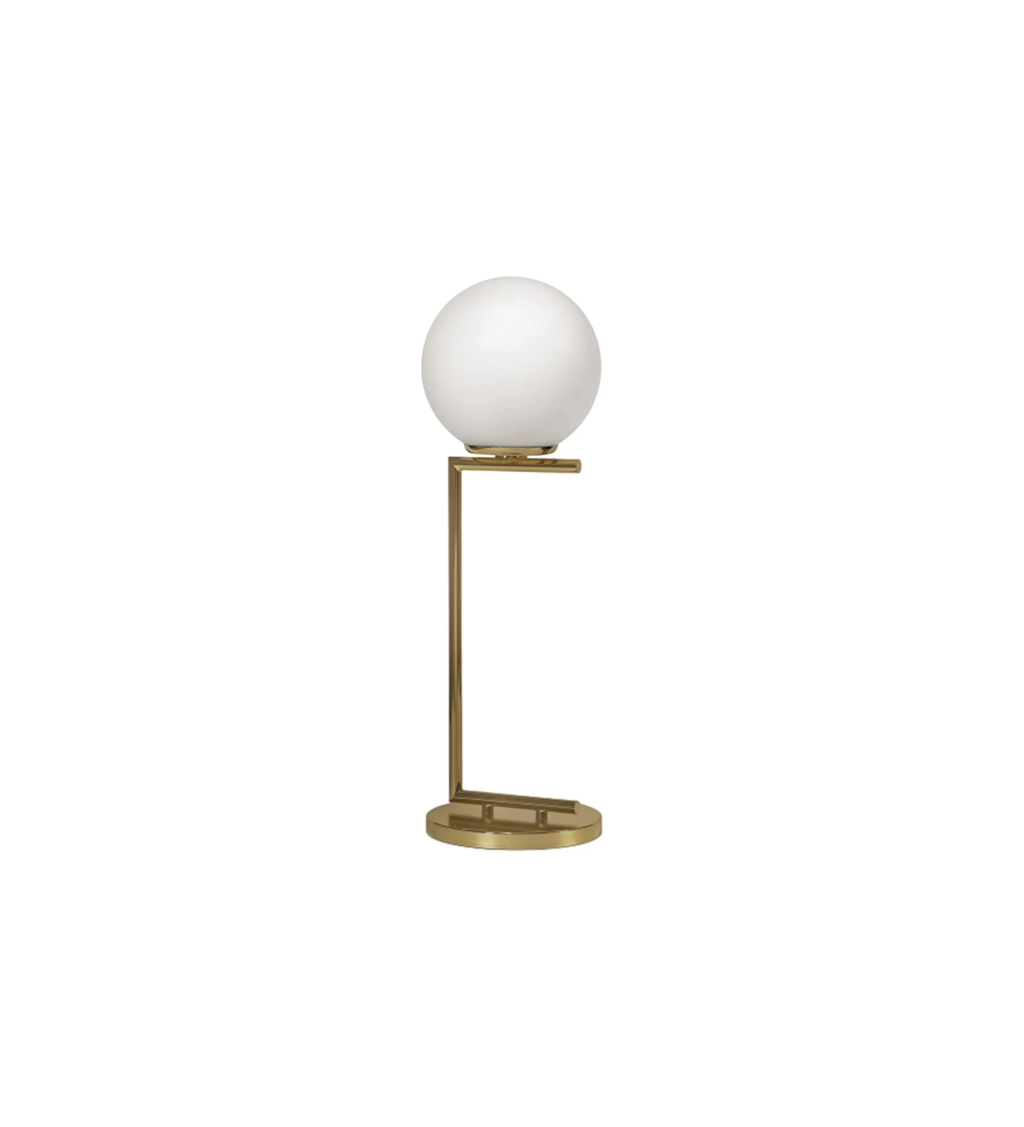 Table lamp in golden brass and frosted glass diffuser.