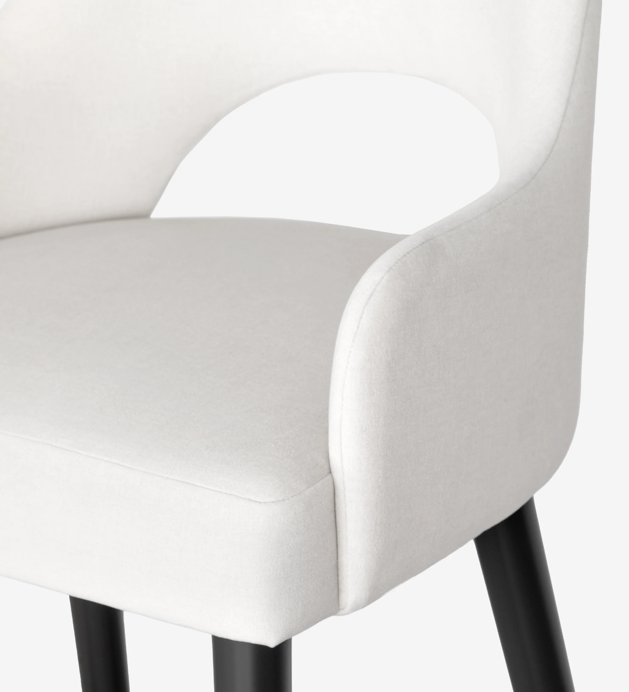 Stool with fabric upholstered arms, with black lacquered feet.