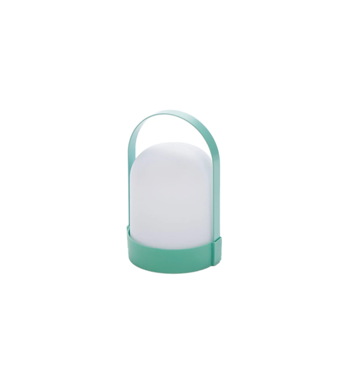  Battery-operated aqua green outdoor table lamp.