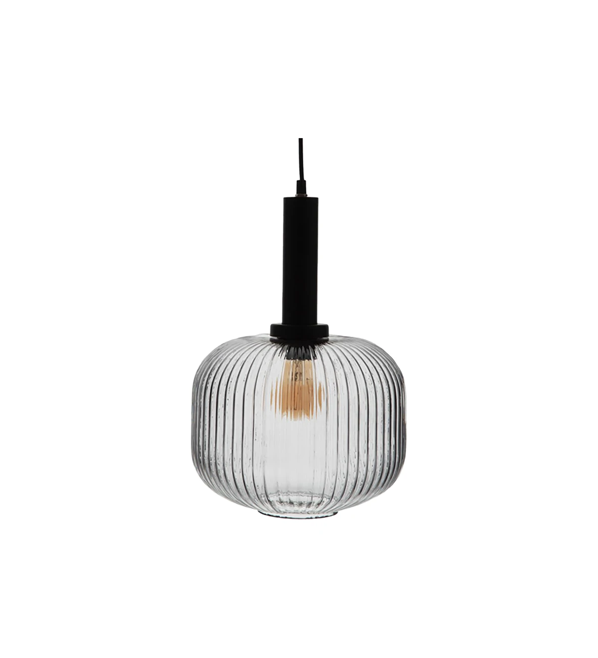  Suspension lamp in black metal with clear glass shade.