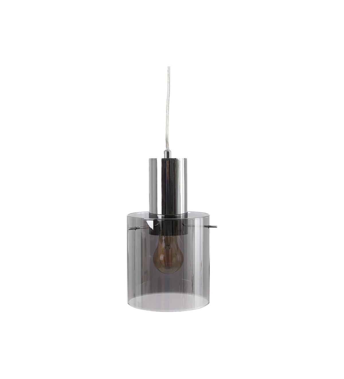 Lampe suspendue en métal argenté et verre