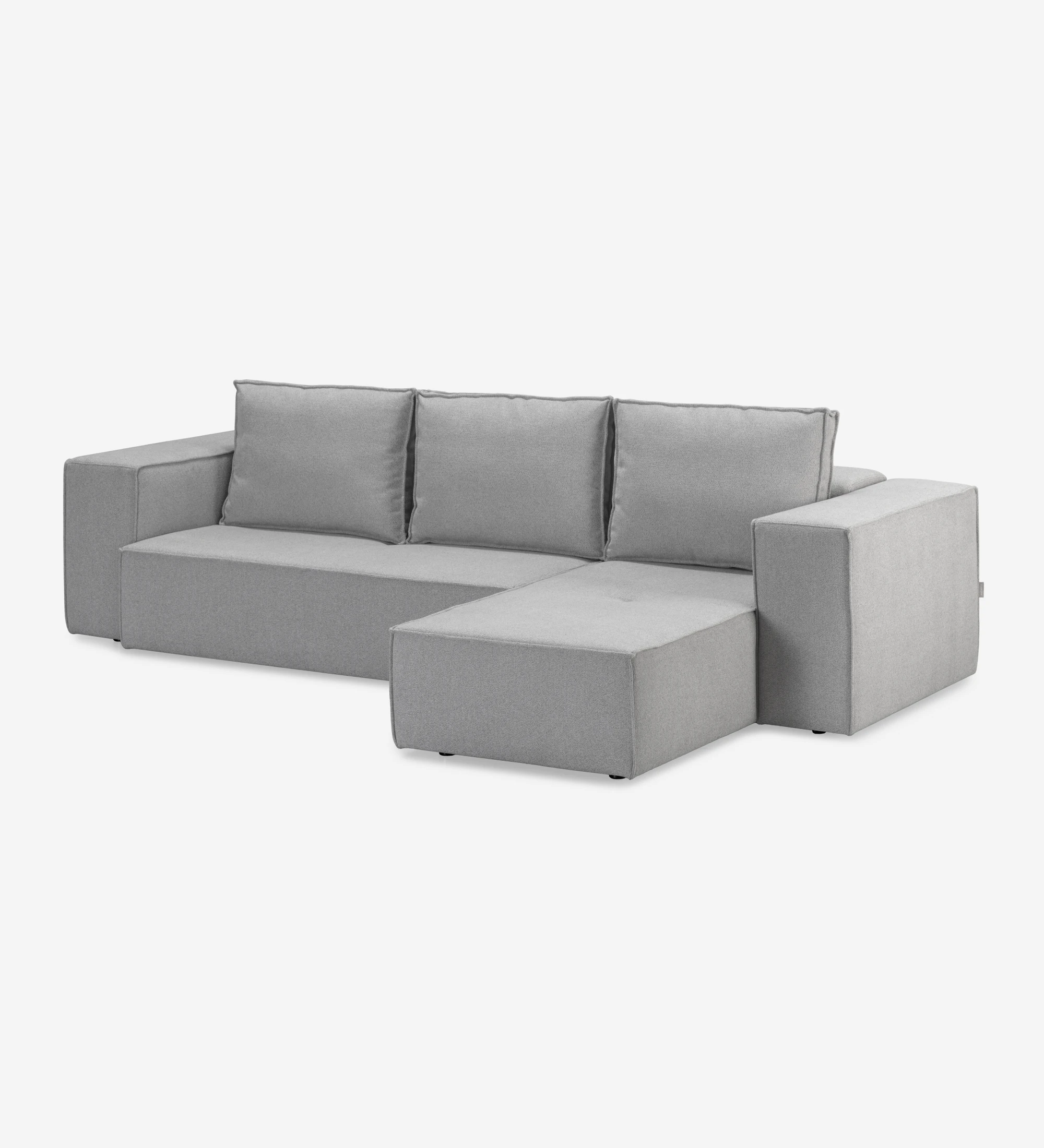 Sofá Rio 2 plazas y chaise longue derecha, tapizado en tela gris, 289 cm.