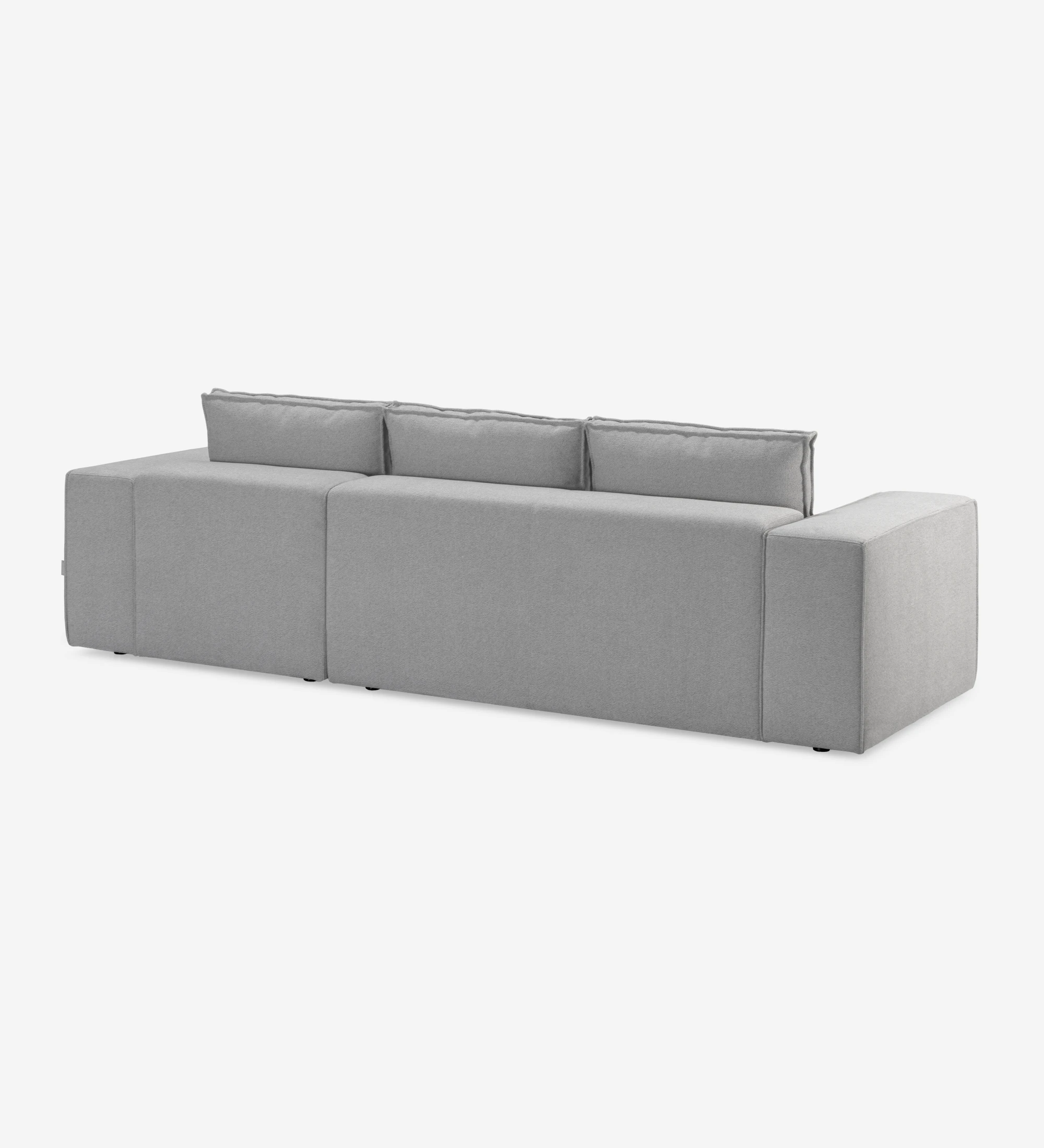 Sofá Rio 2 plazas y chaise longue derecha, tapizado en tela gris, 289 cm.