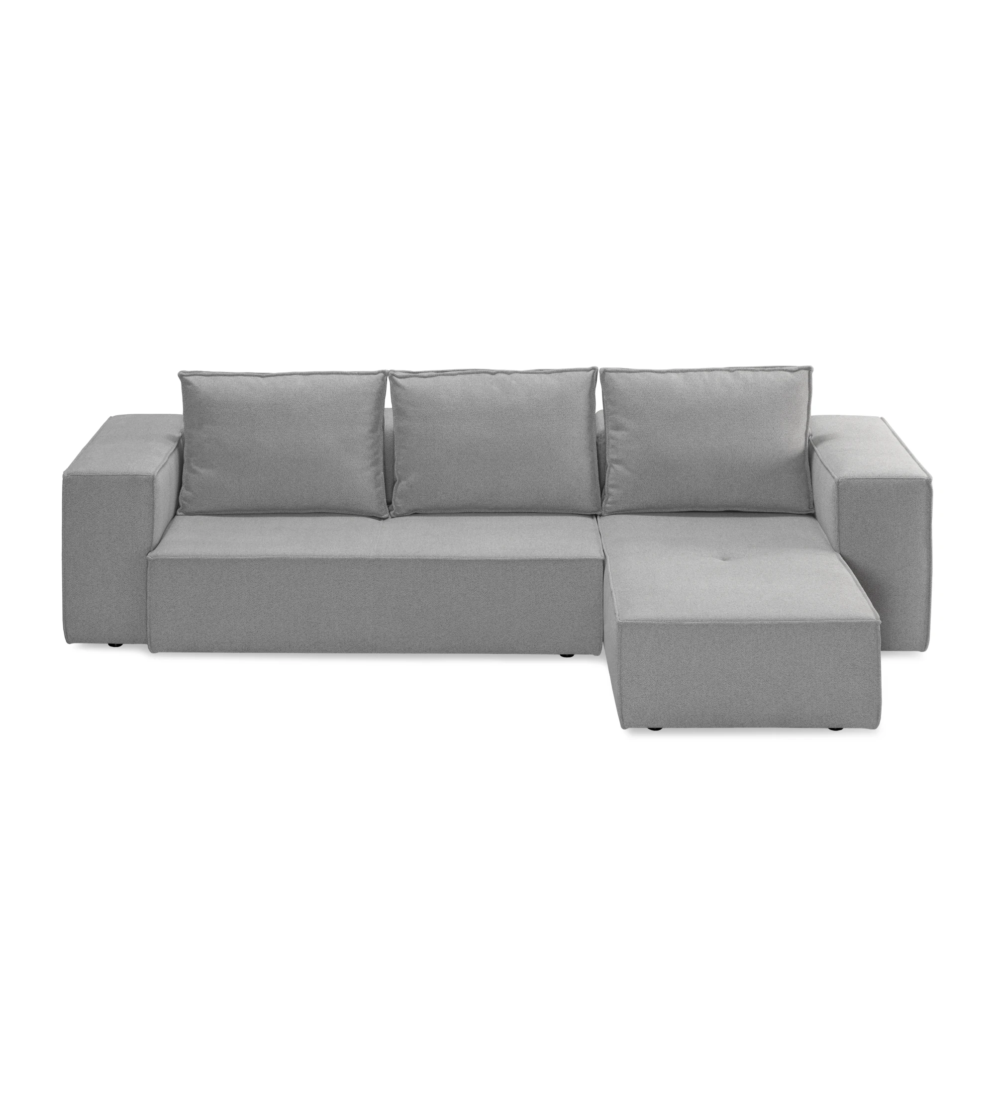 Canapé Rio 2 places et chaise longue droite, recouvert en tissu gris, 289 cm.