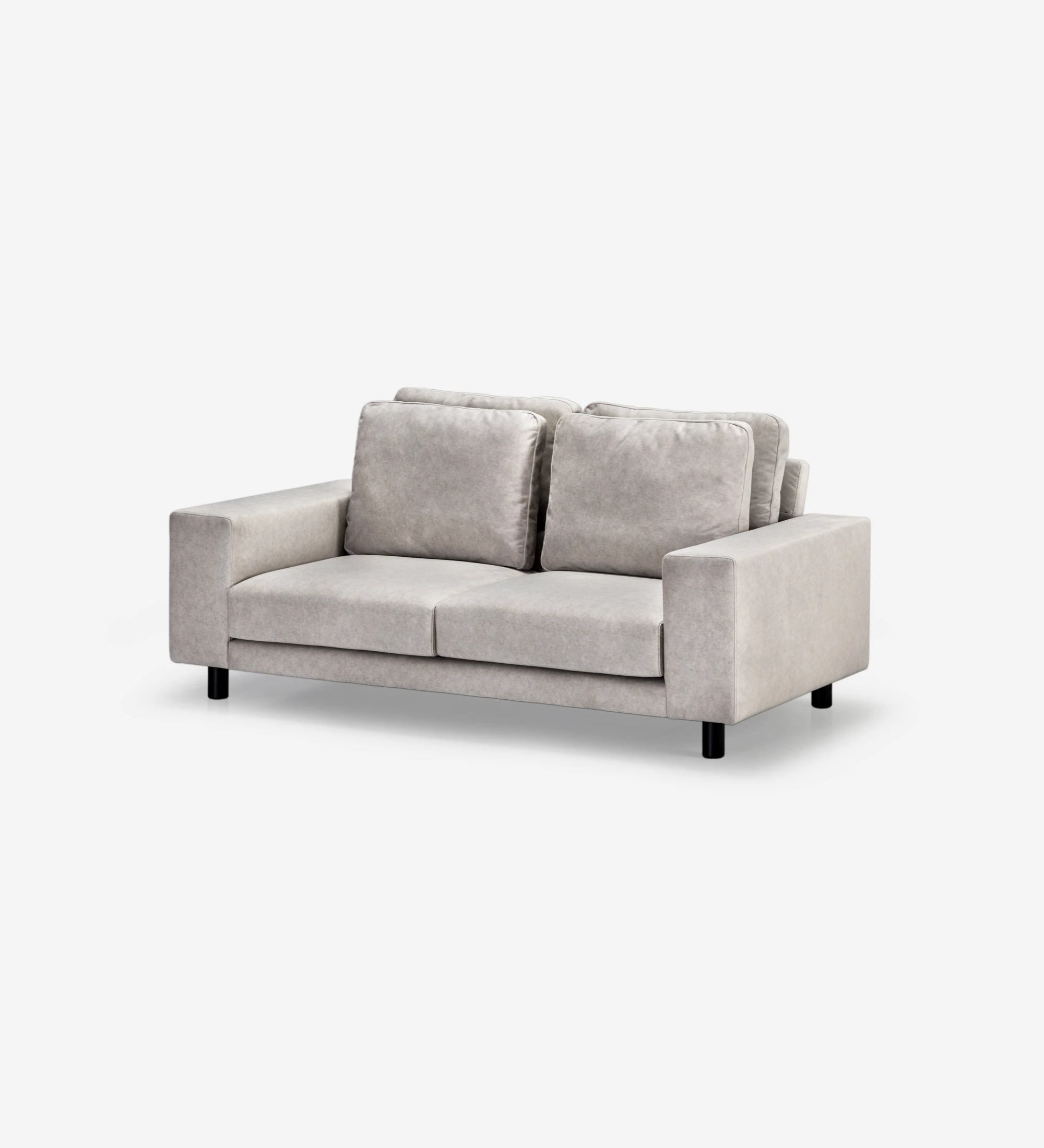 Dallas 2-seater sofa upholstered in beige fabric, folding back cushions, black lacquered feet, 225 cm.