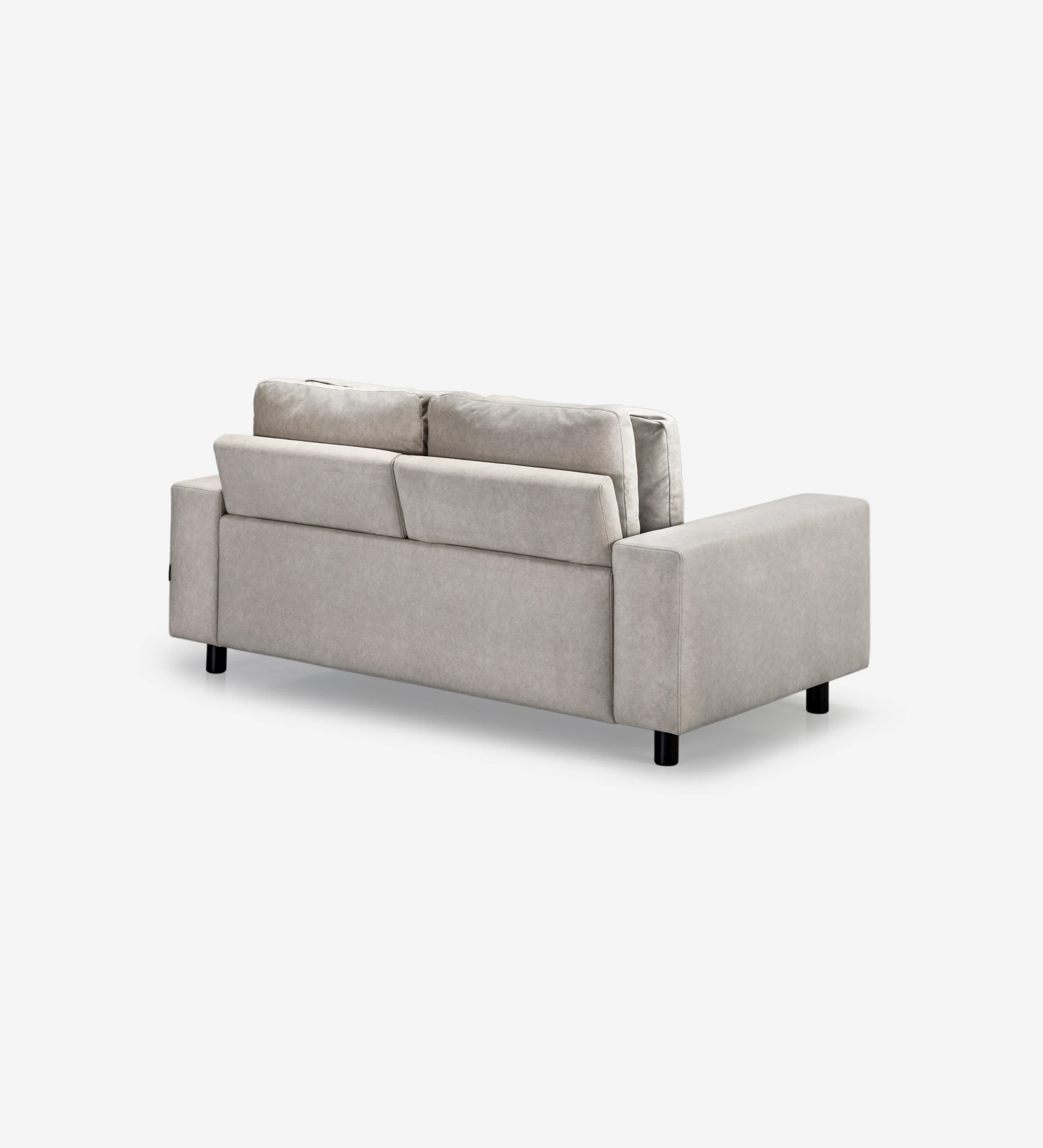 Dallas 2-seater sofa upholstered in beige fabric, folding back cushions, black lacquered feet, 225 cm.