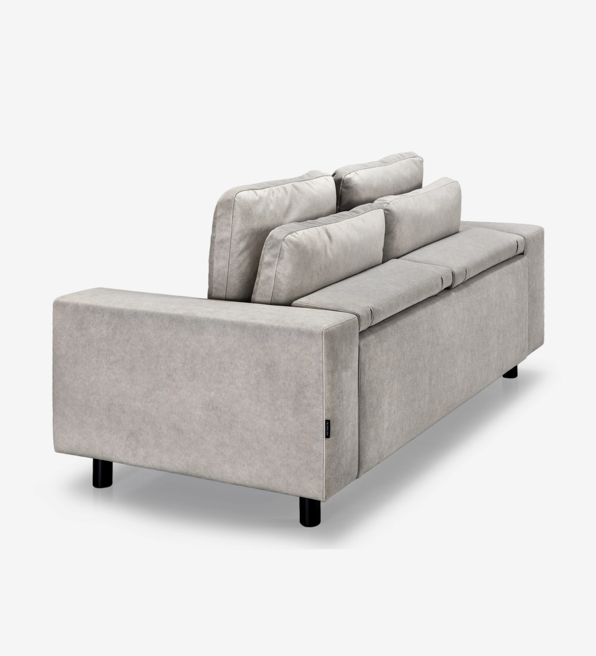 Dallas 2-seater sofa upholstered in beige fabric, folding back cushions, black lacquered feet, 225 cm.