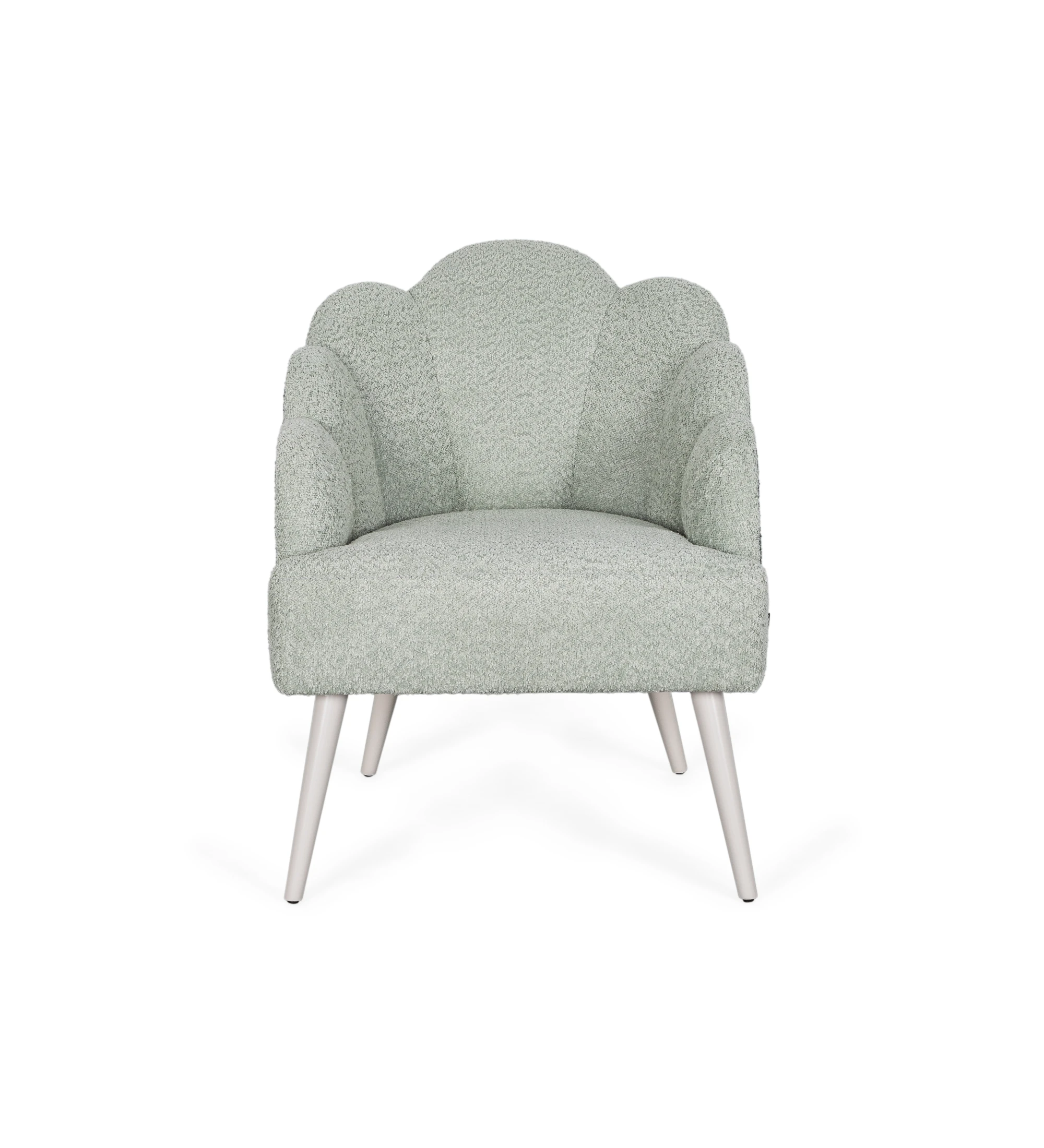 Lisboa armchair upholstered in water green fabric, pearl lacquered feet.