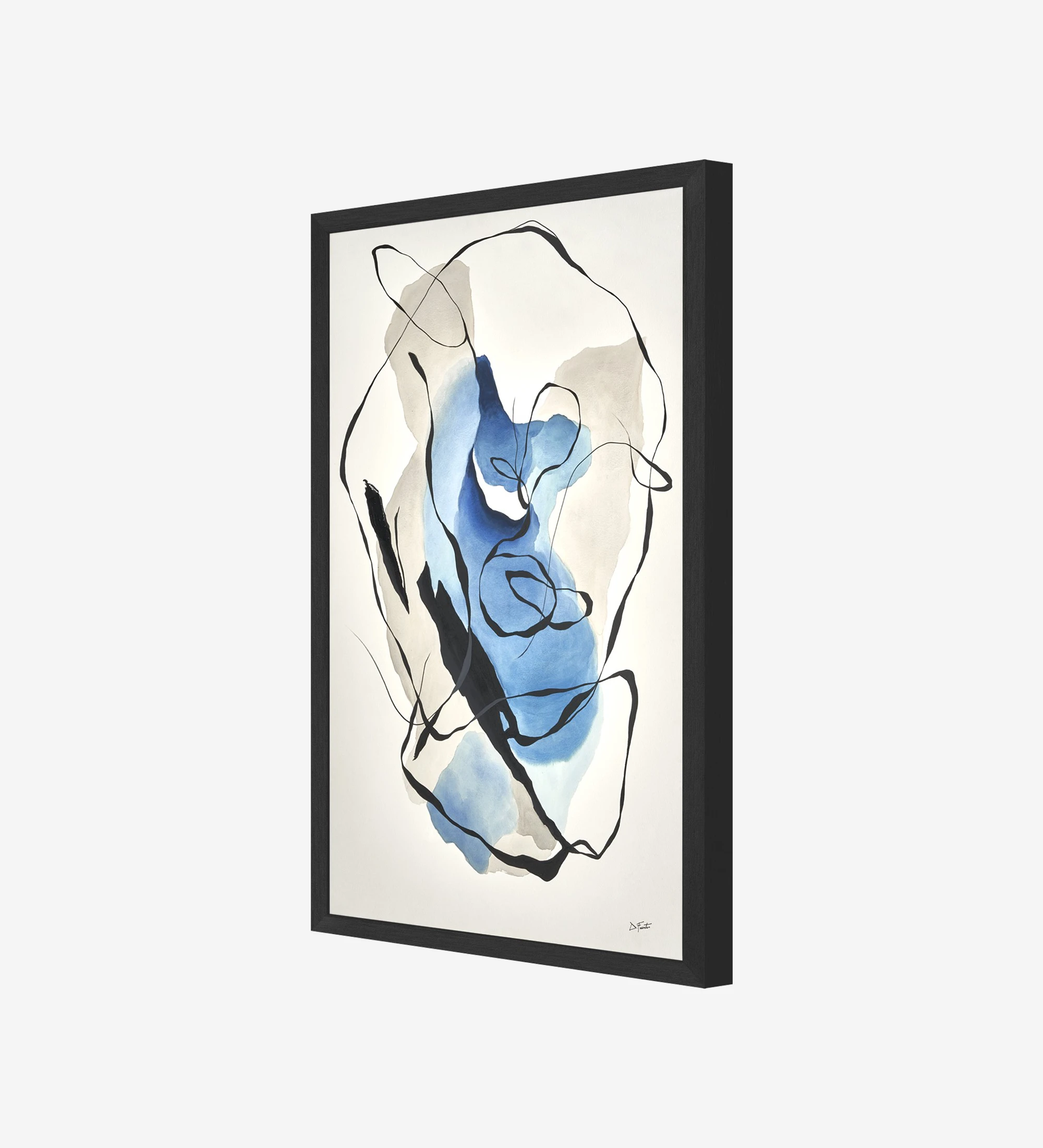 Blue abstract painting, wooden frame, 90 x 120 cm.