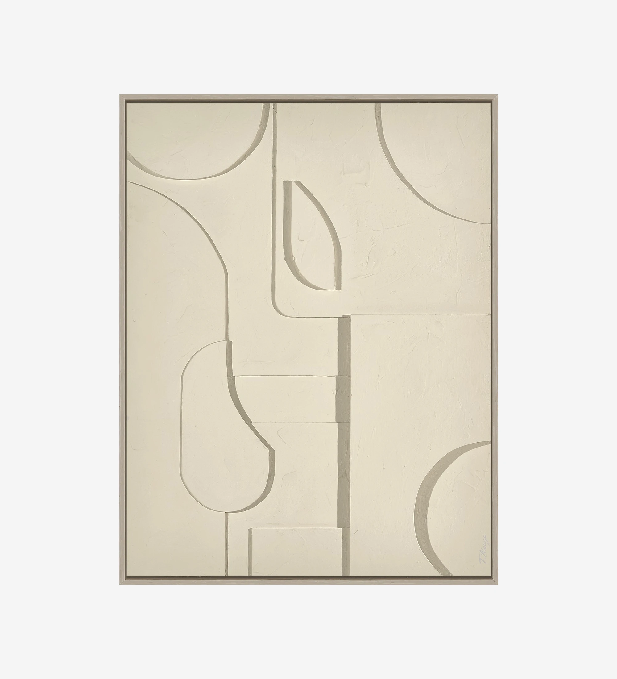 Beige geometric frame, wooden frame, 90 x 120 cm.