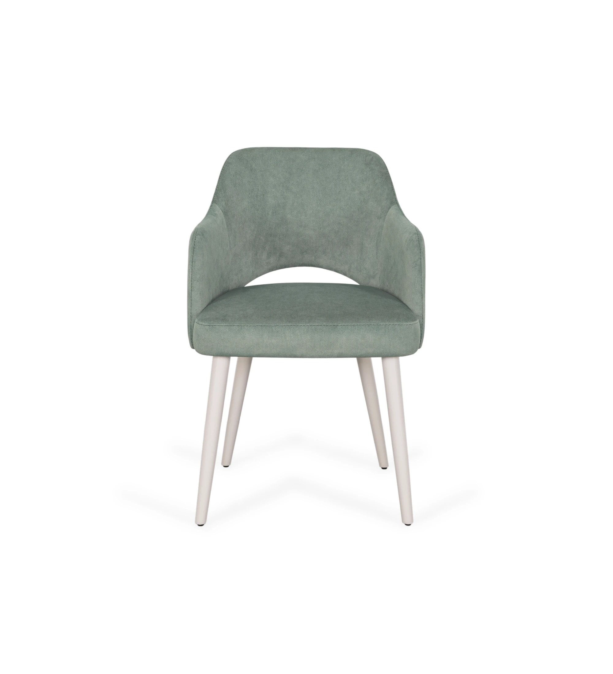 Londres chair with arms upholstered in water green fabric, pearl lacquered feet.