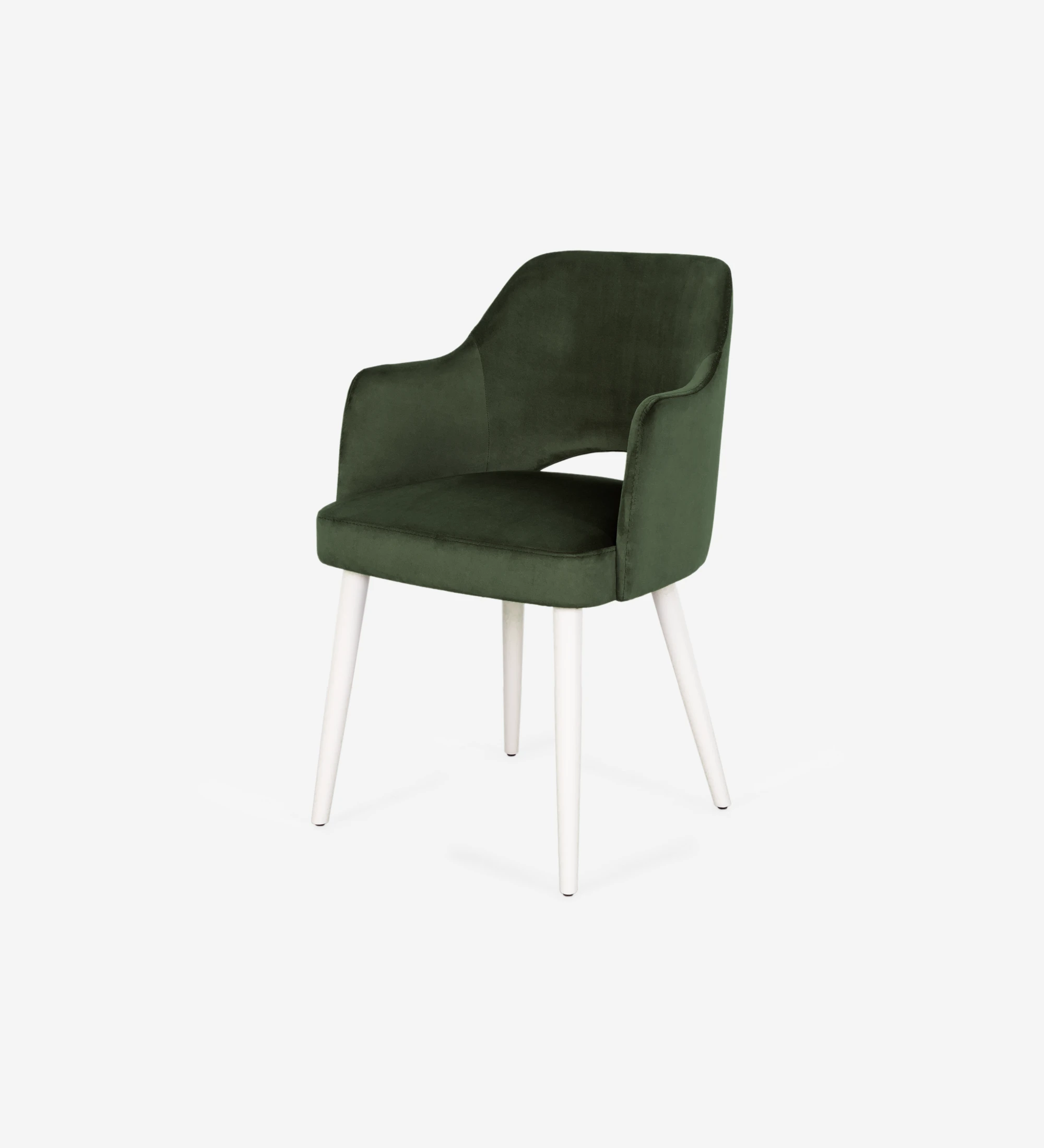 Londres chair with arms upholstered in green fabric, pearl lacquered feet.