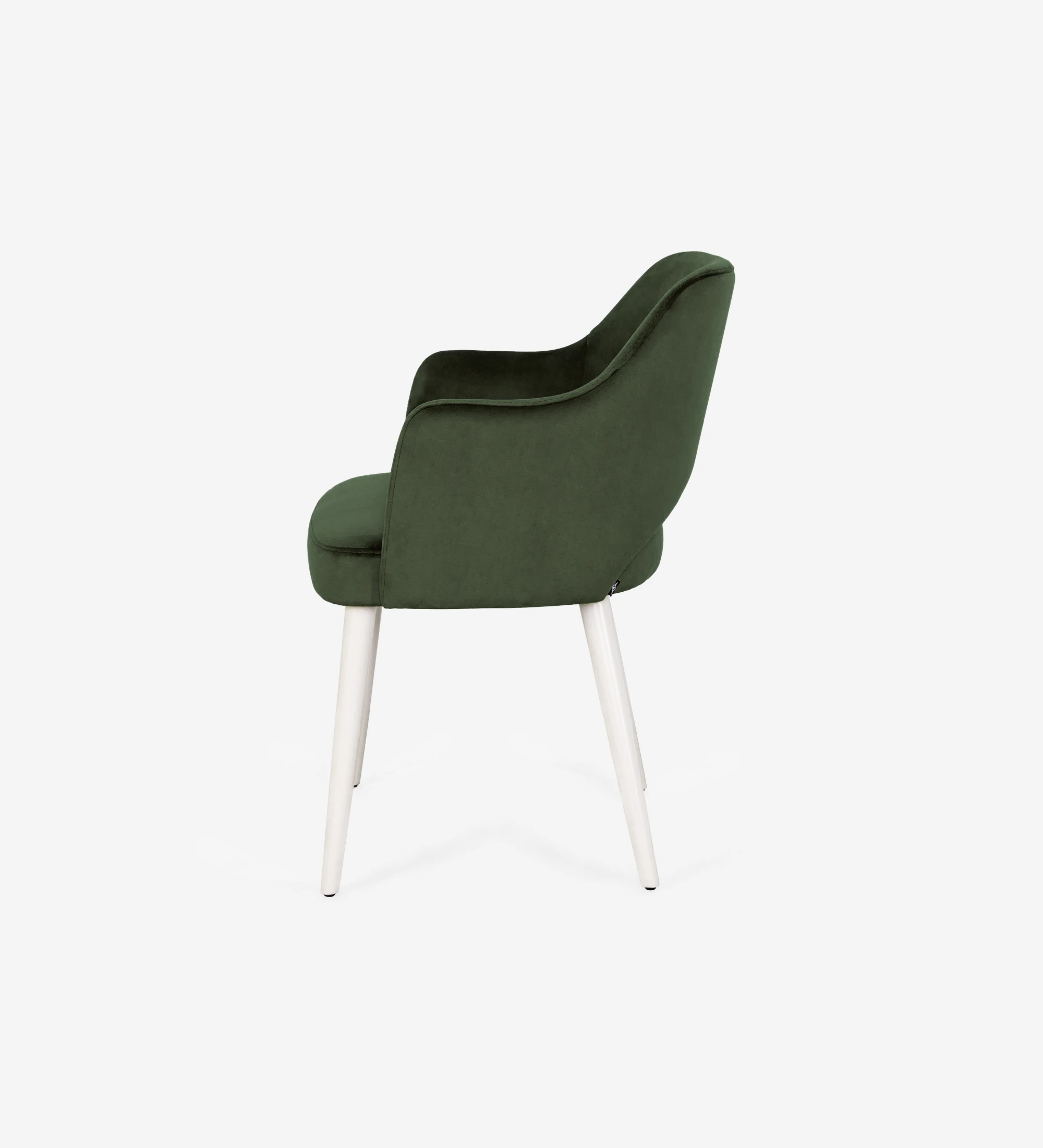 Londres chair with arms upholstered in green fabric, pearl lacquered feet.