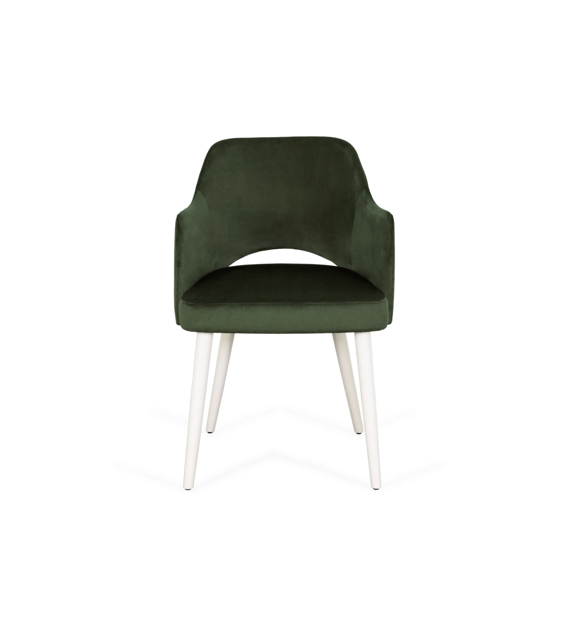 Cadeira Londres com braços estofada a tecido verde, pés lacados a pérola.