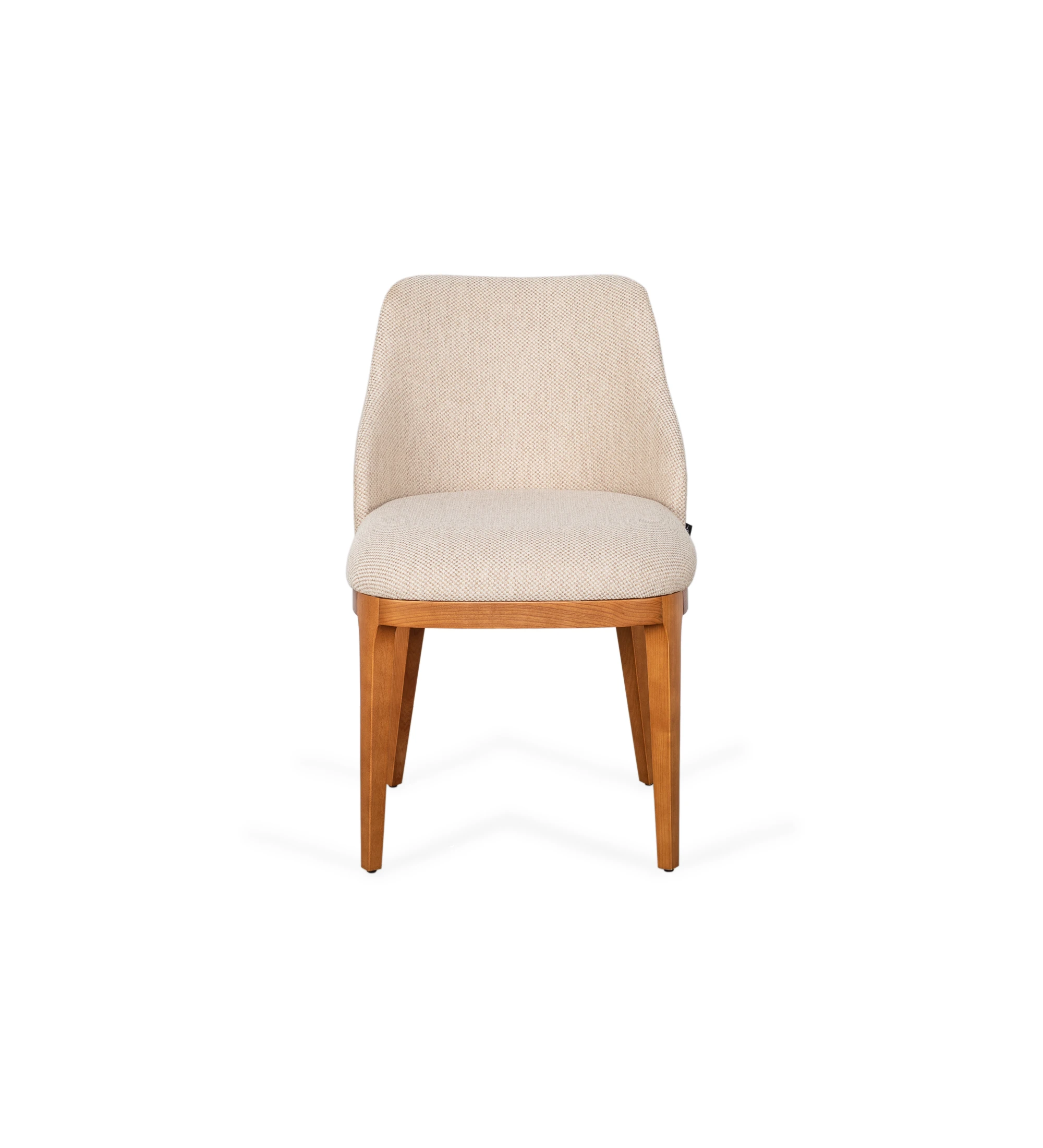 Cannes chair upholstered in beige fabric, feet in honey-colored natural wood.