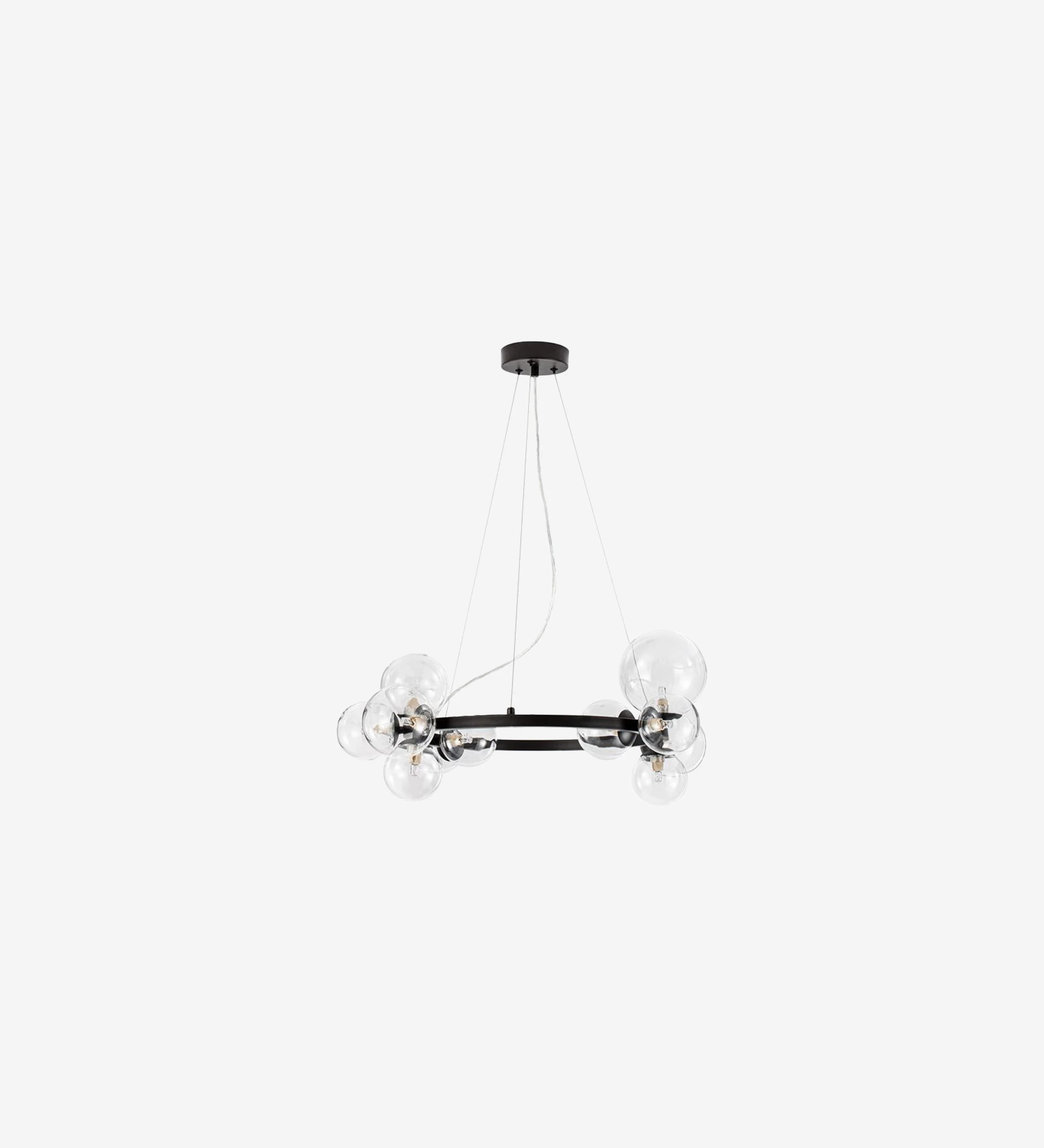  Suspension Lamp in matte black metal and glass.